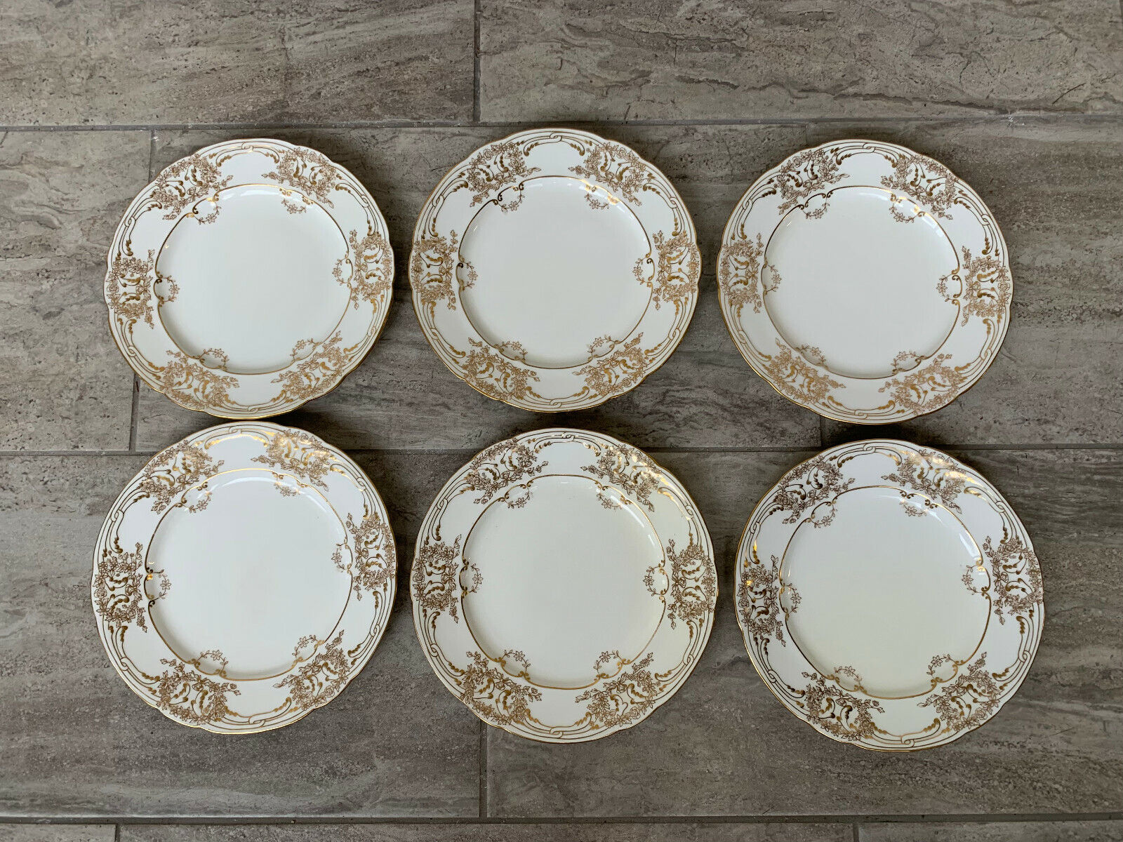 Antique Coalport Porcelain Set of 6 Plates w/ Gold & Floral Decoration