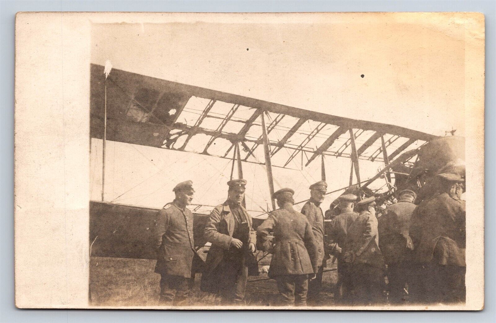 German Postcard WWI Soldiers at Airplane Wreckage RPPC Real Photo AT16