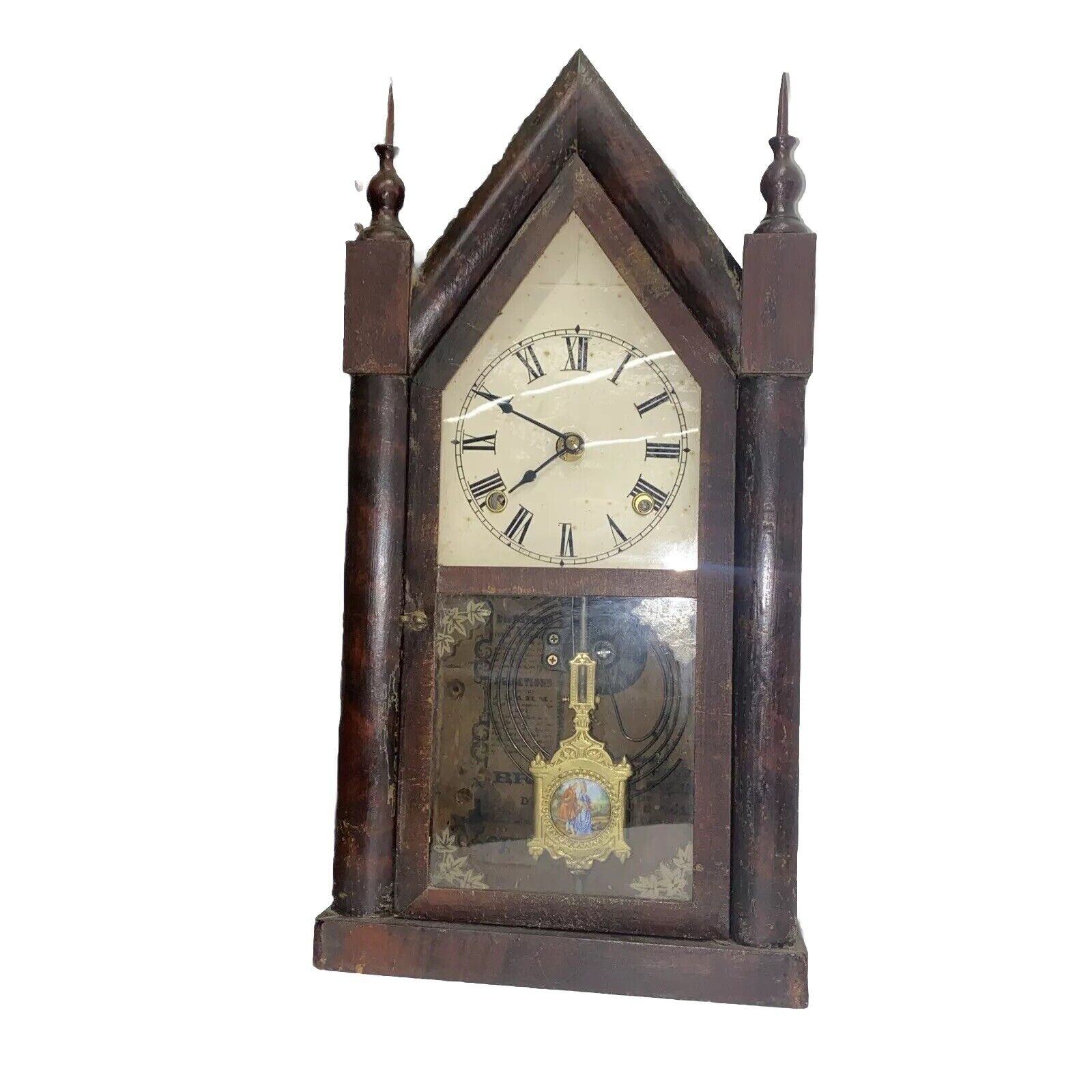 Antique Daniel Pratt Steeple Clock With Victiorian Pendulum 
