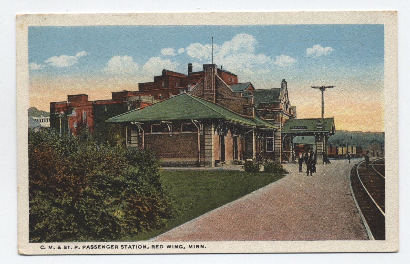 c1920s C.M. & St. P. Passenger station postcard red Wing MN [s.5571]
