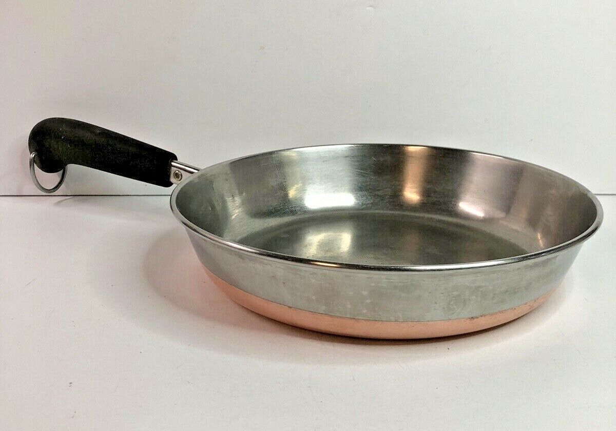 Vintage Revere Ware Fry Pan 9.5” Inch - Copper Bottom Stainless Steel - 830-E1