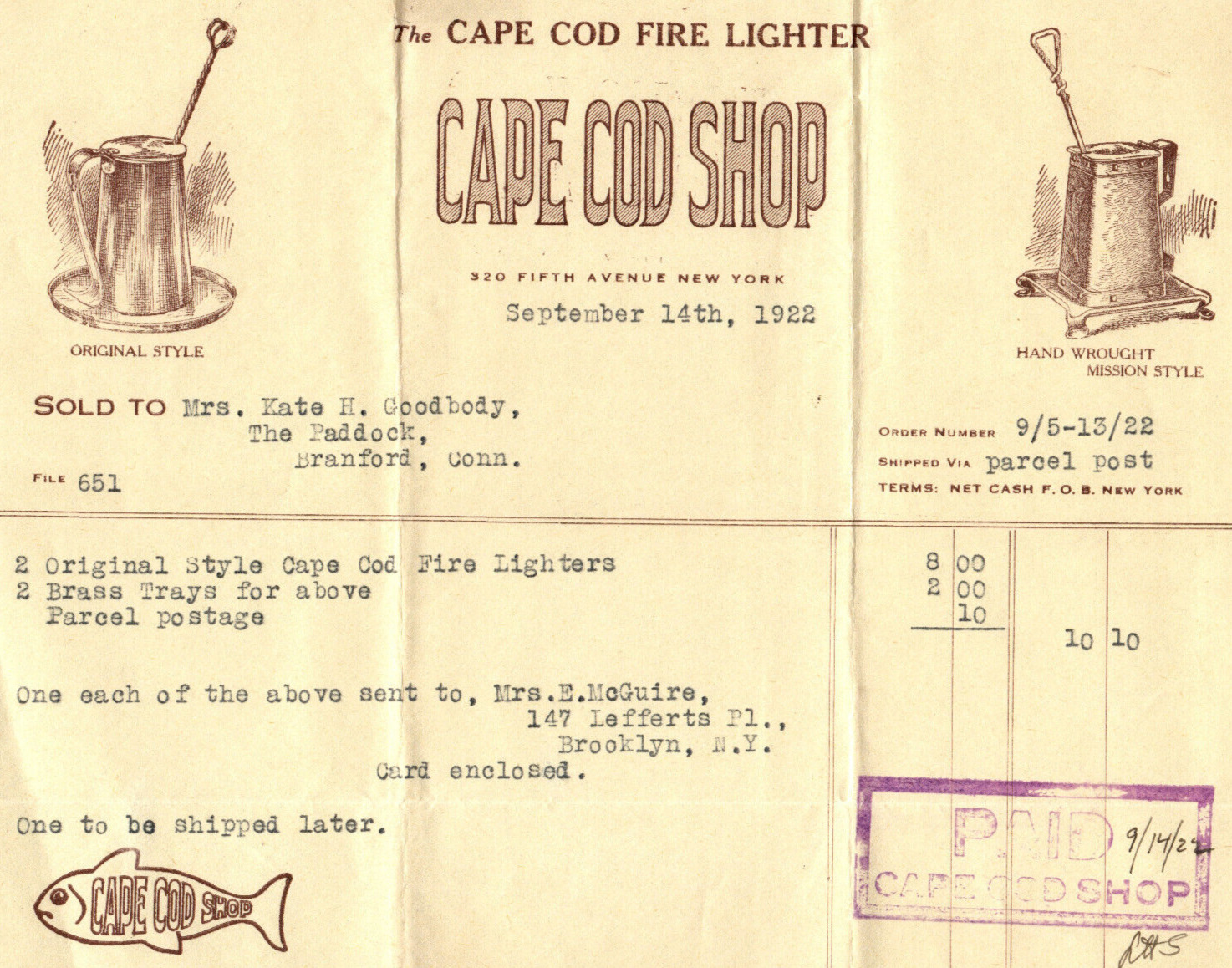 Cape Cod Mission Style Fire Lighter Shop Document 1922 