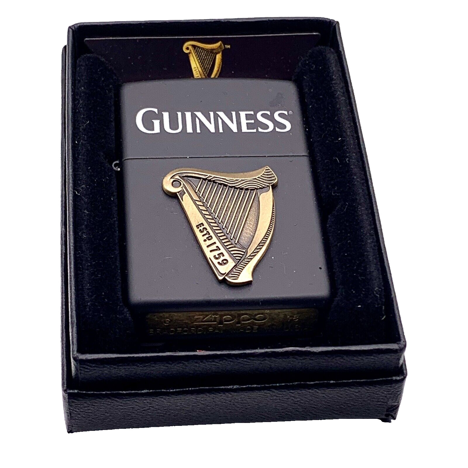 Zippo Guinness Harp Emblem Windproof Lighter Guinness Beer Black Matte 29676