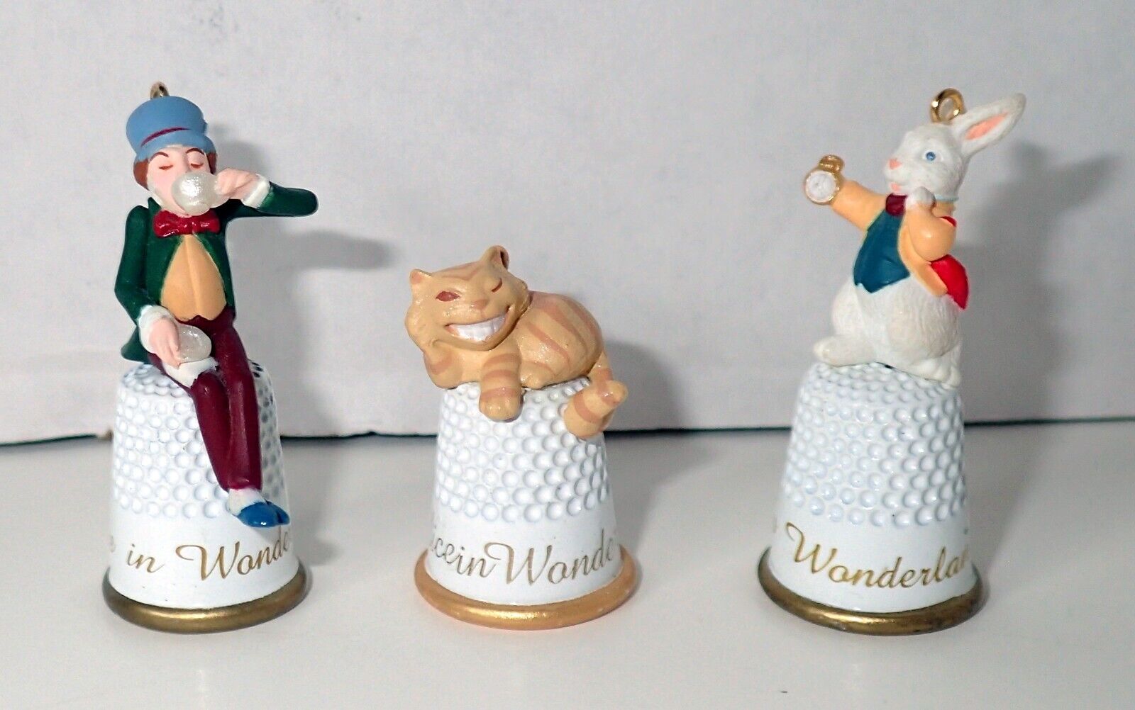 Hallmark Alice in Wonderland Thimble Christmas Ornaments (1996/97/98) Set of 3