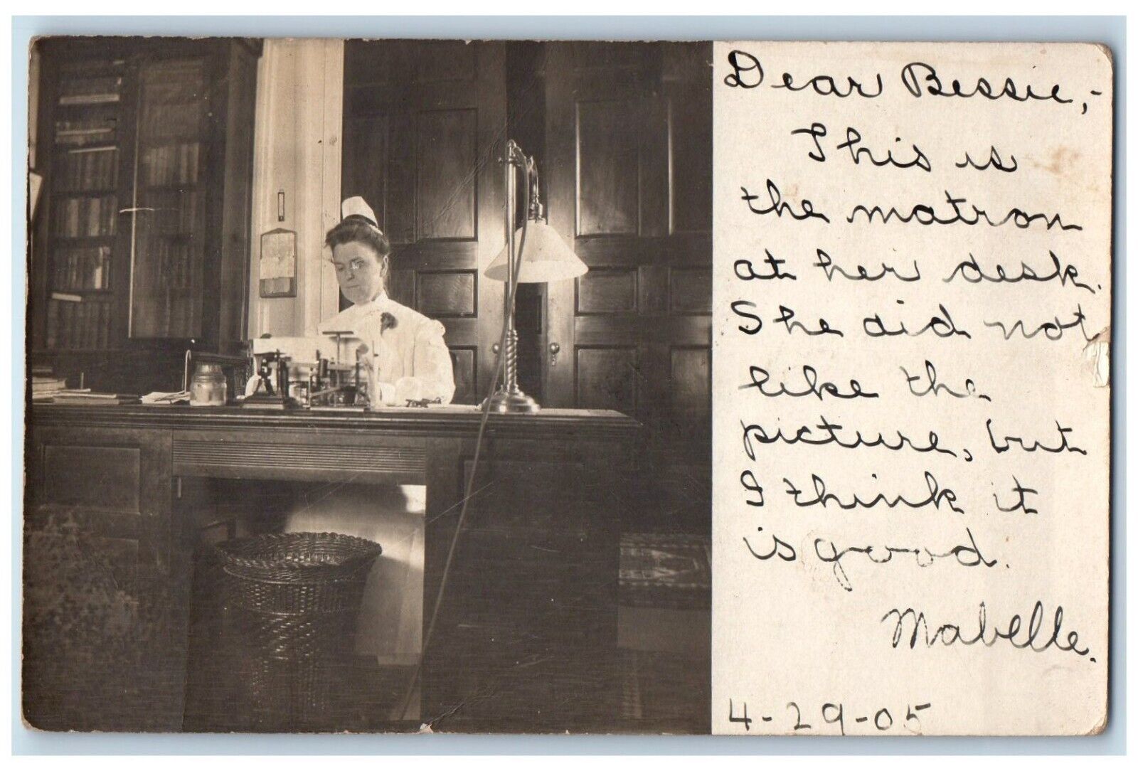 1905 Matron Nurse Office Interior Flushing New York NY RPPC Photo Postcard