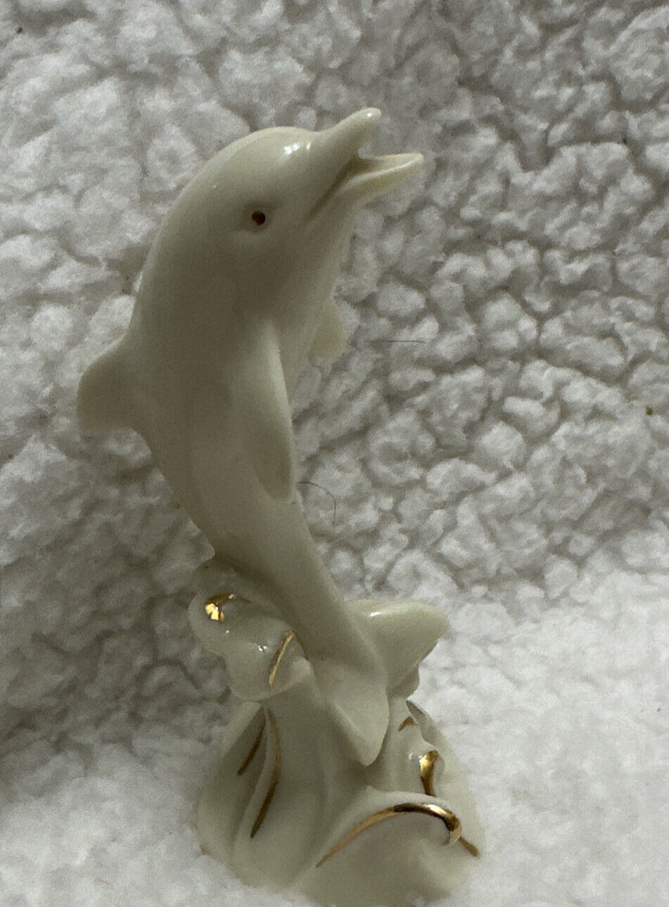 Vintage Fenton Lenox Art  Porcelain Dolphin Figurine Sculpture Statue Gold Trim