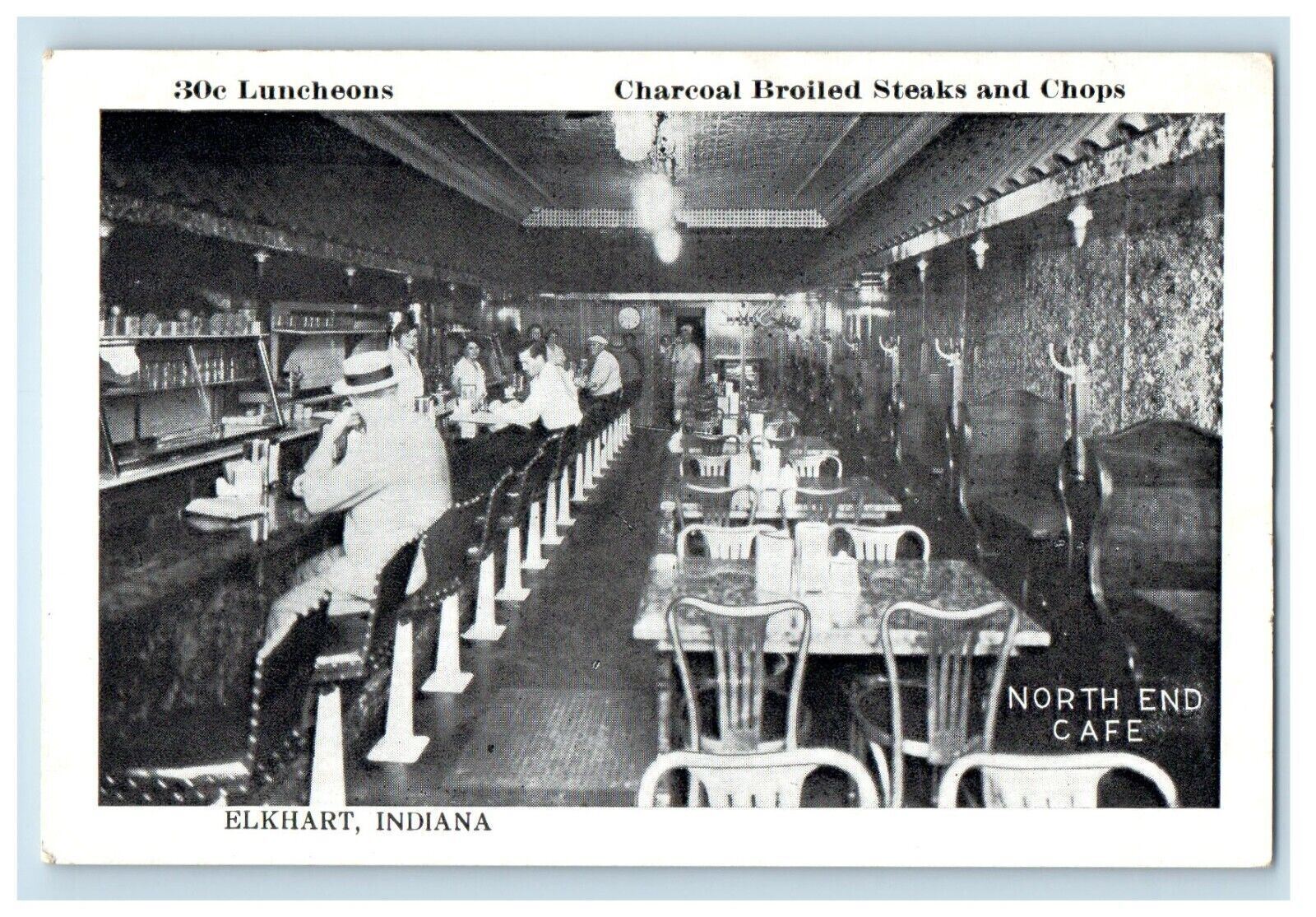 c1910's Charcoal Broiled Steaks And Chops North End Cafe Elkhart IN Postcard