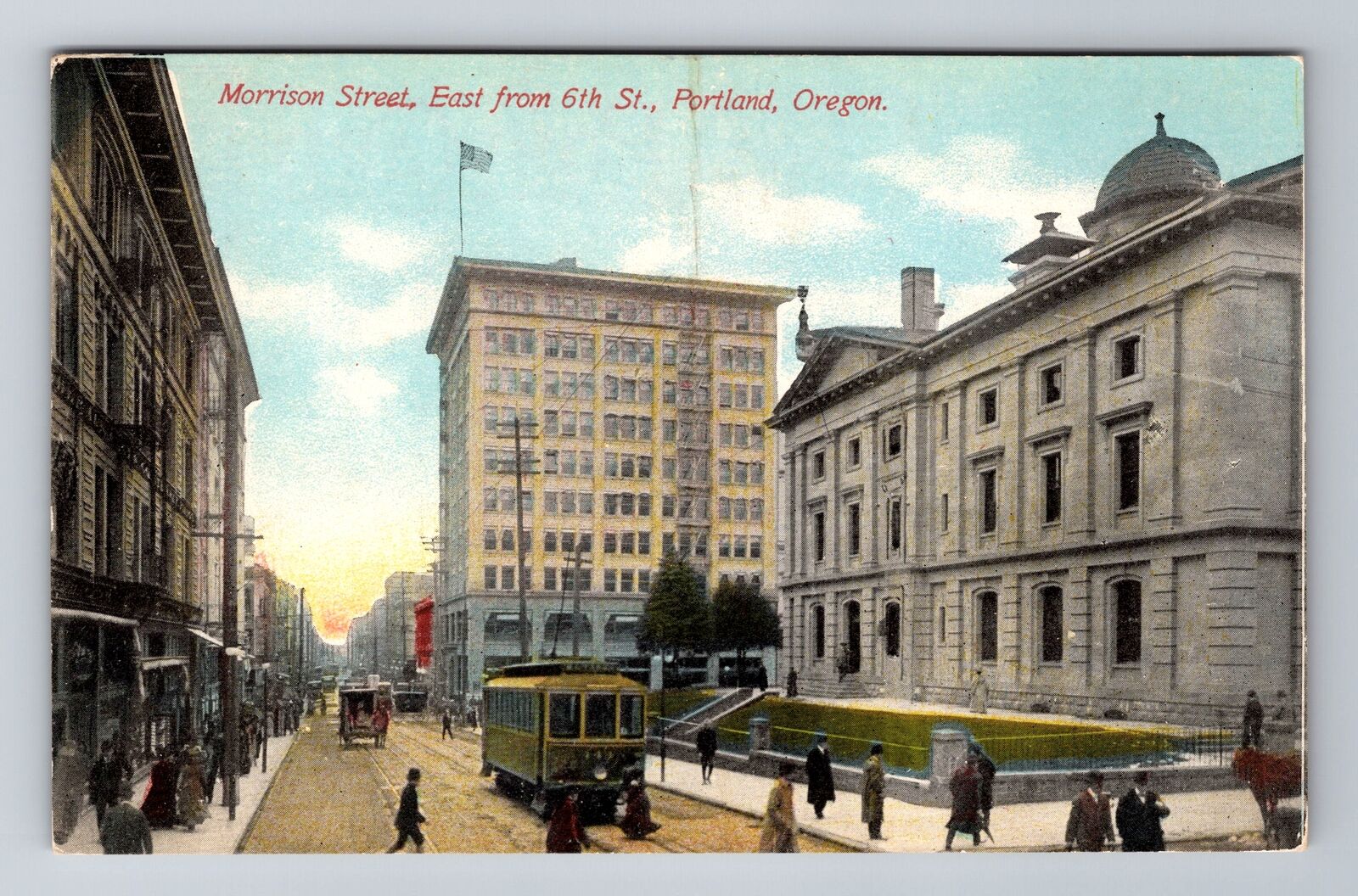 Portland OR-Oregon, Morrison Street Looking East, Antique Vintage Postcard
