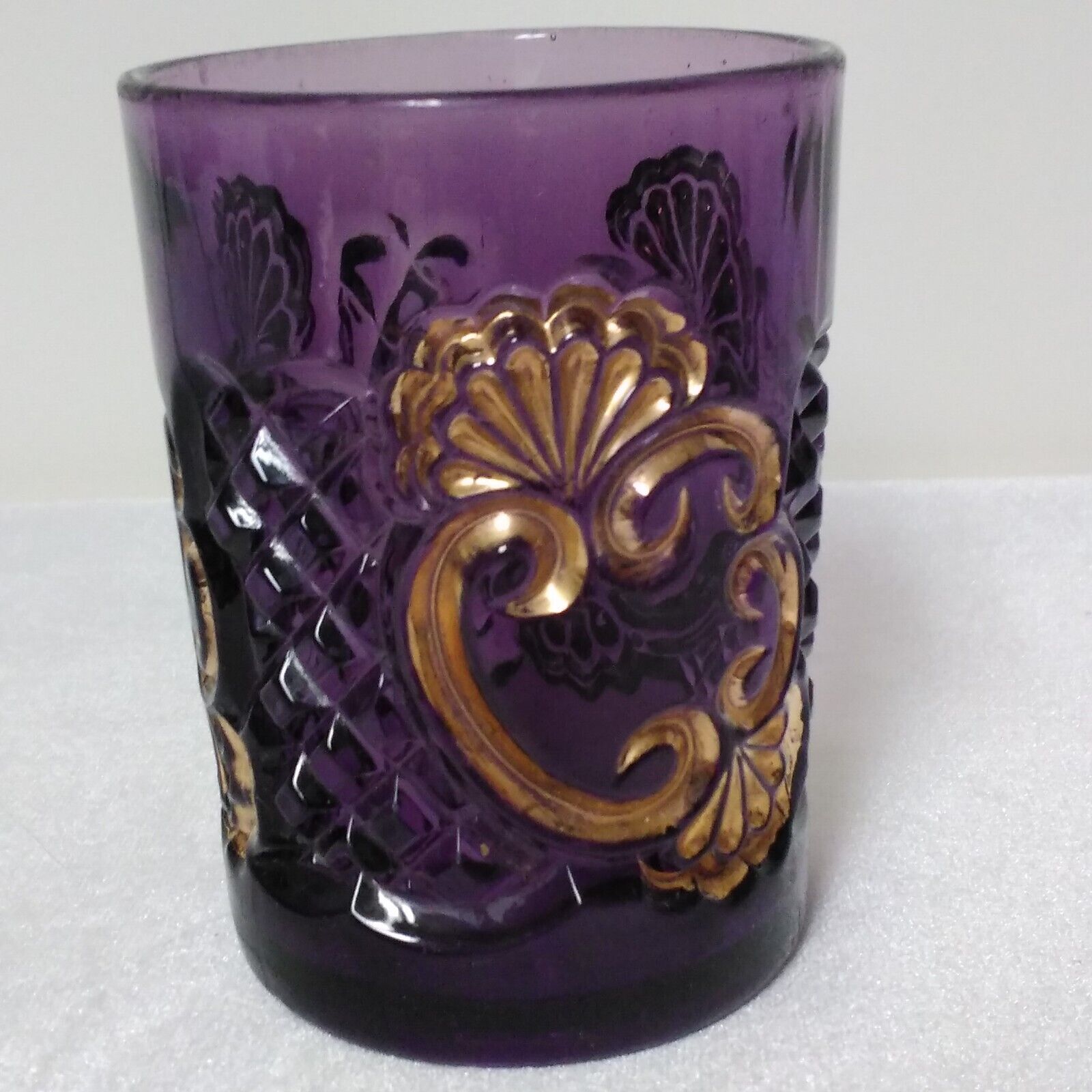 Antique EAPG  Riverside Glass Croesus  Purple Amethyst, Gold Trim Water Tumbler