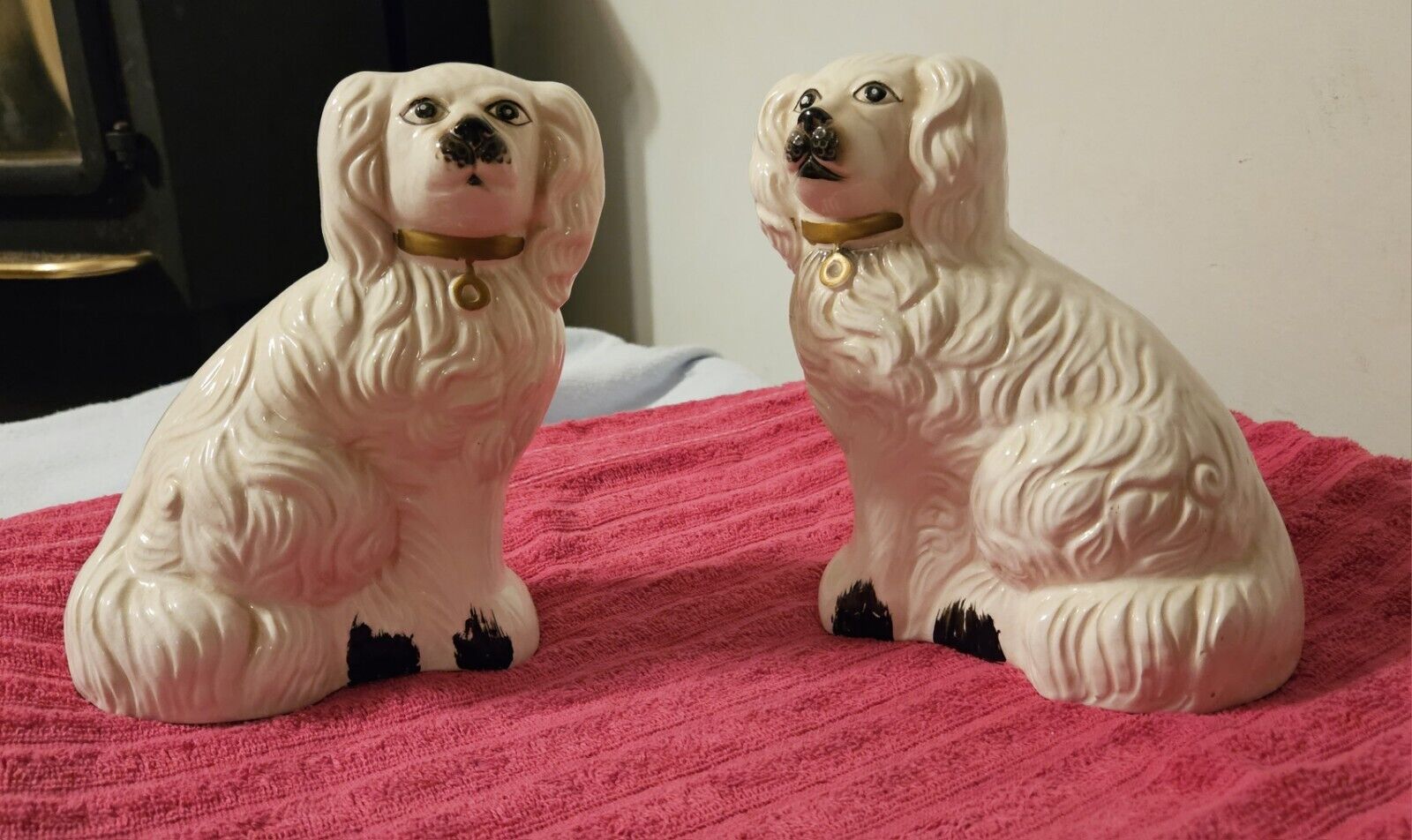 Antique Pair Of Shaffordshire Ware Porcelain Dogs 8 1/4- 8 1/2 Inches Tall