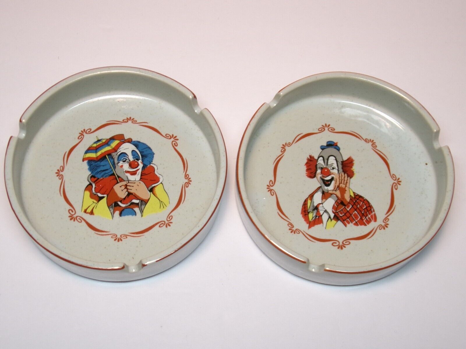 Vintage  1970\'s/1980\'s  Ceramic Clown Ashtrays  Set Of 2  Made In Japan