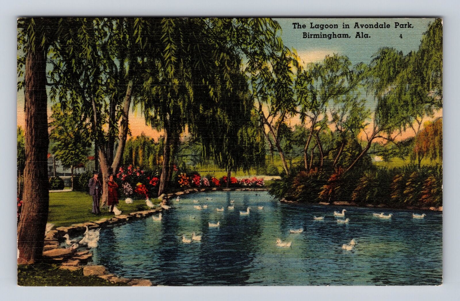 Birmingham AL-Alabama, the Lagoon in Avondale Park, Vintage Souvenir Postcard