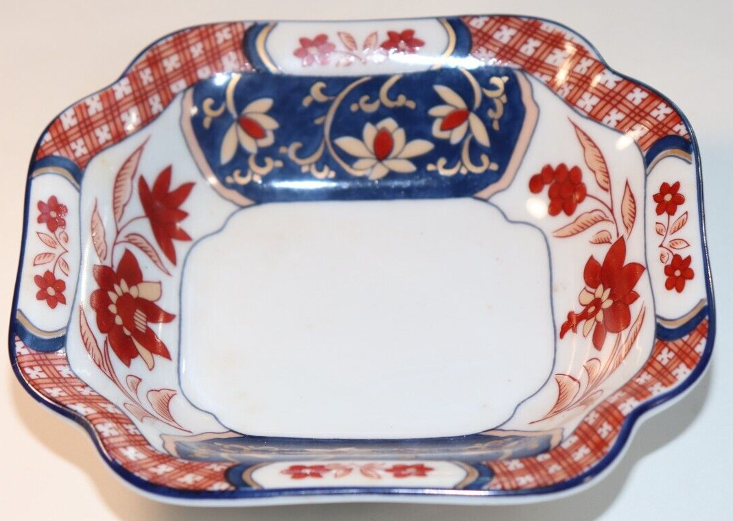 Vintage Takahashi Trinket Dish Bowl Japan Made Porcelain Red White Blue & Gold