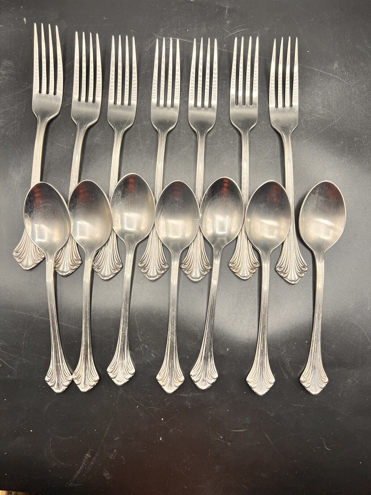 Vtg 18/8 Stainless Germany TOWLE COLONIAL PLUME Soup Spoons Dinner Forks 14 Pcs