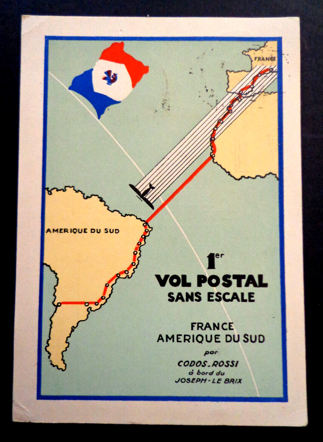 Air France commemorative postcard/1935 attempt non-stop Fr-S Amer flight INV3122
