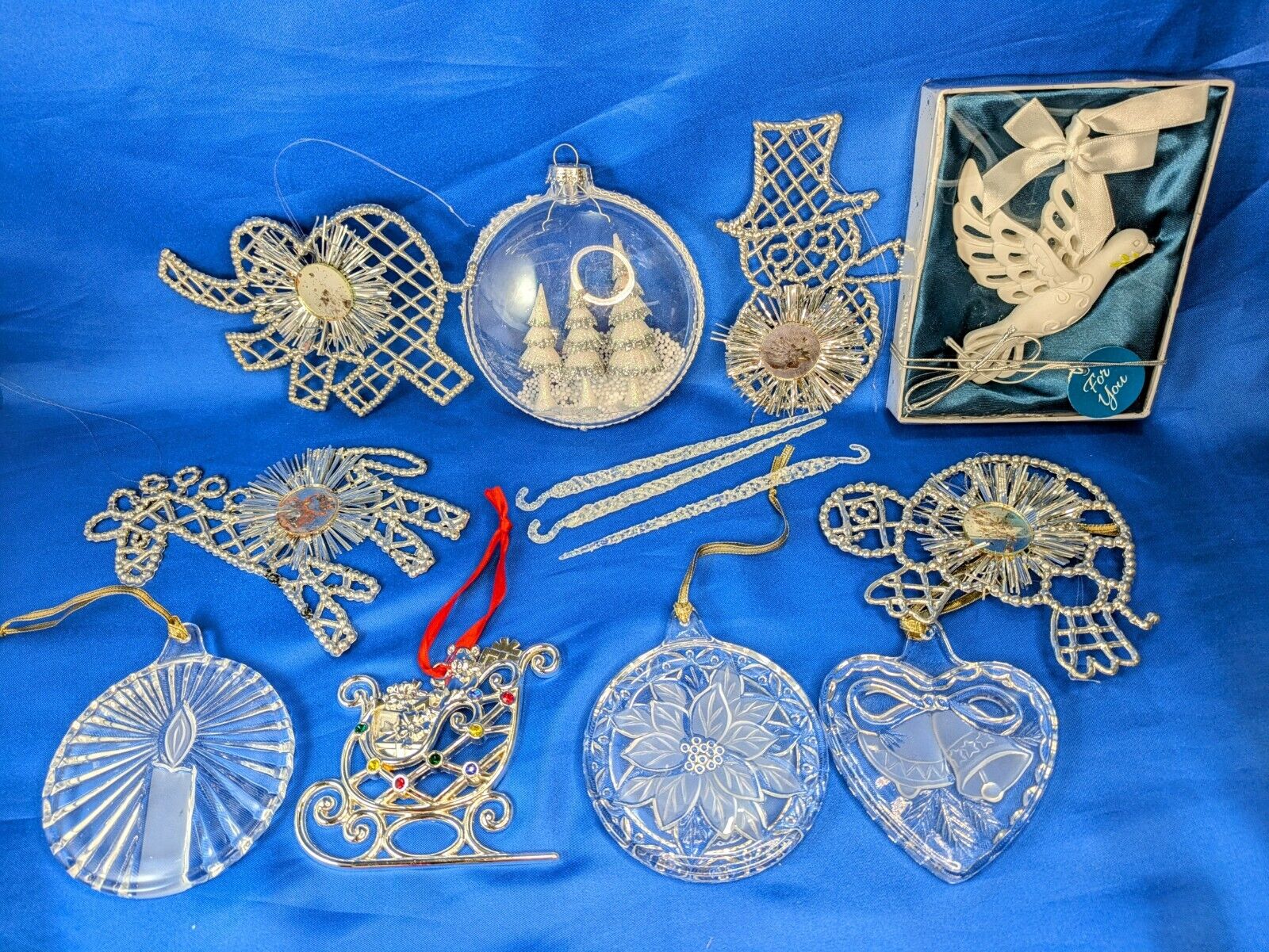 Vintage Christmas Lot Ornaments Tin Glass Lennox Sleigh Animal Diaroma Starburst