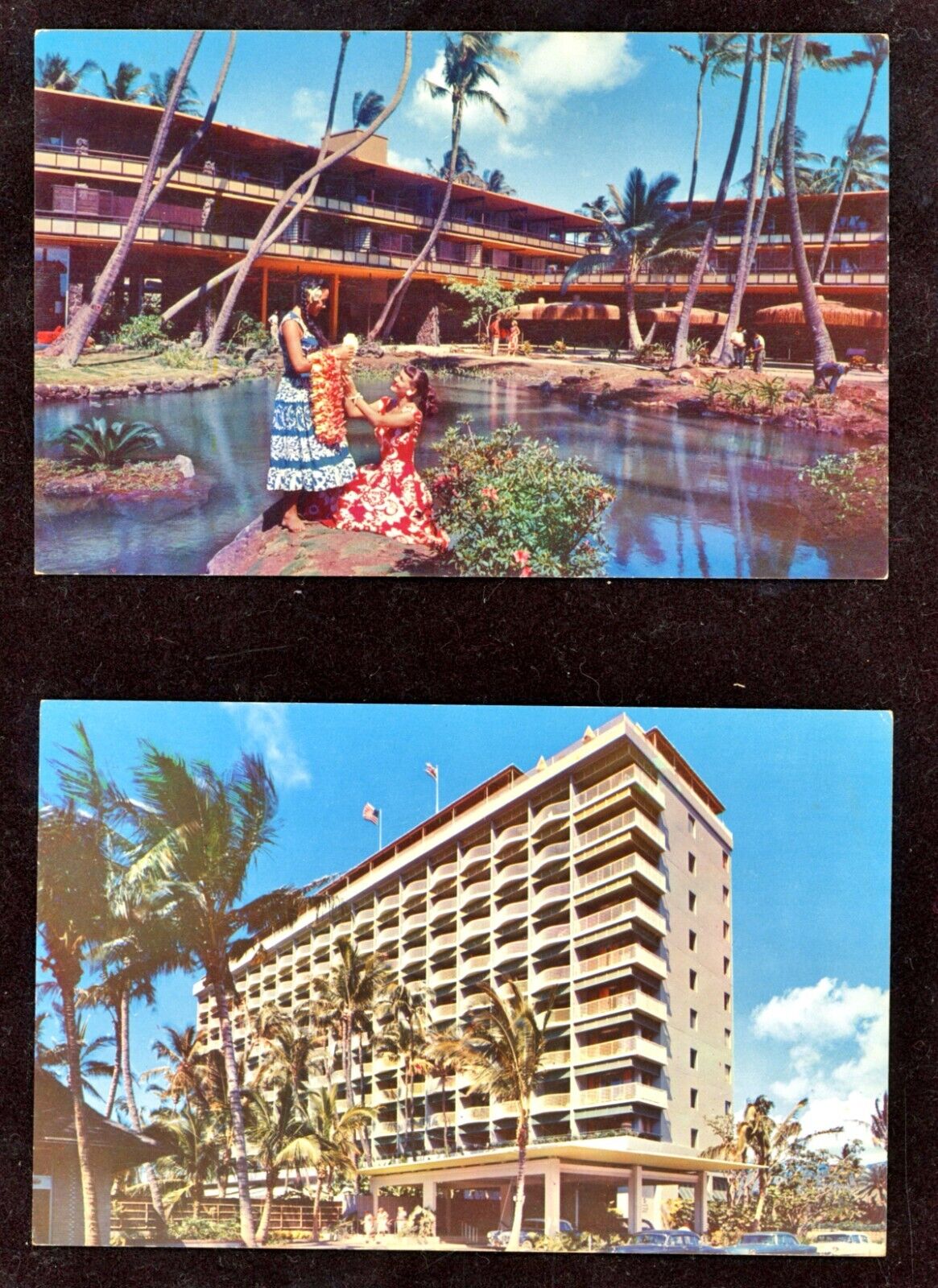 2 VIN‌TAGE HAWAII POSTCARDS - TROPICAL LAGOON & PRINCESS KAIULANI HOTEL 