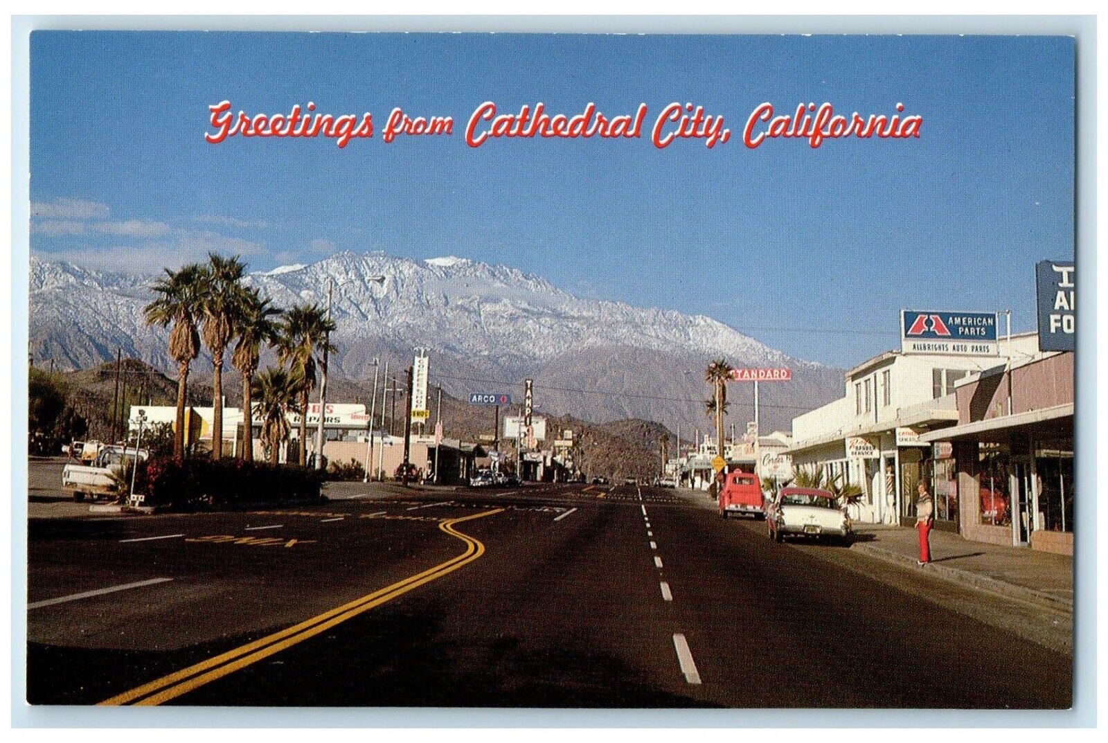 c1960's Greetings From Cathedral City California CA, Argo Standard Cars Postcard