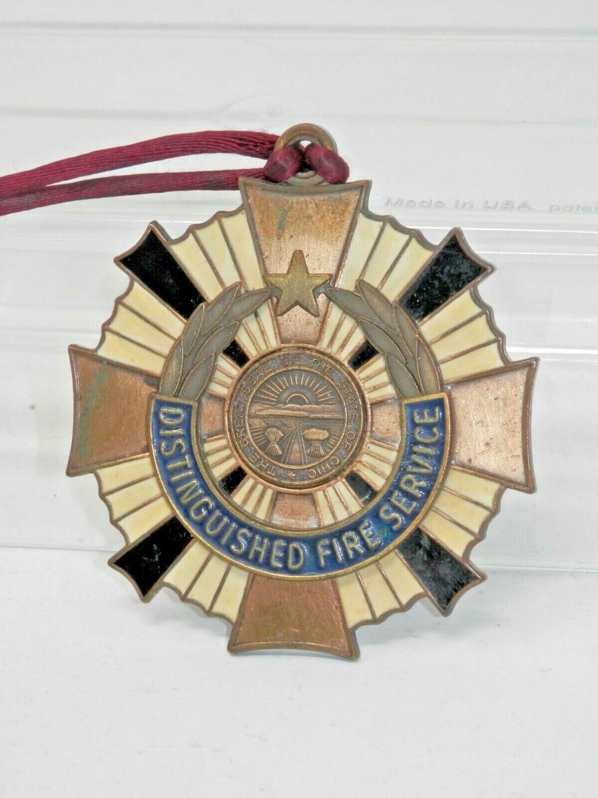 Vintage Distinguished Fire Service Medal - State of Ohio 1985 Metal Enamel 2.5\