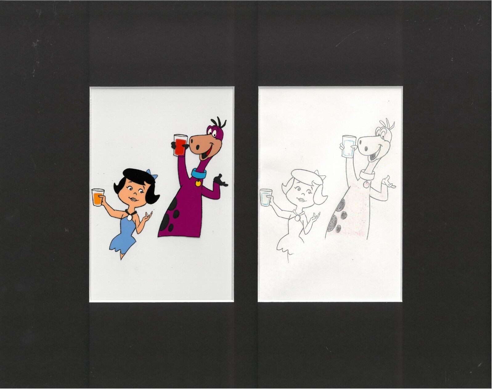 Flintstones -Original Production Cel with Matching Drawing -Betty Rubble & Dino