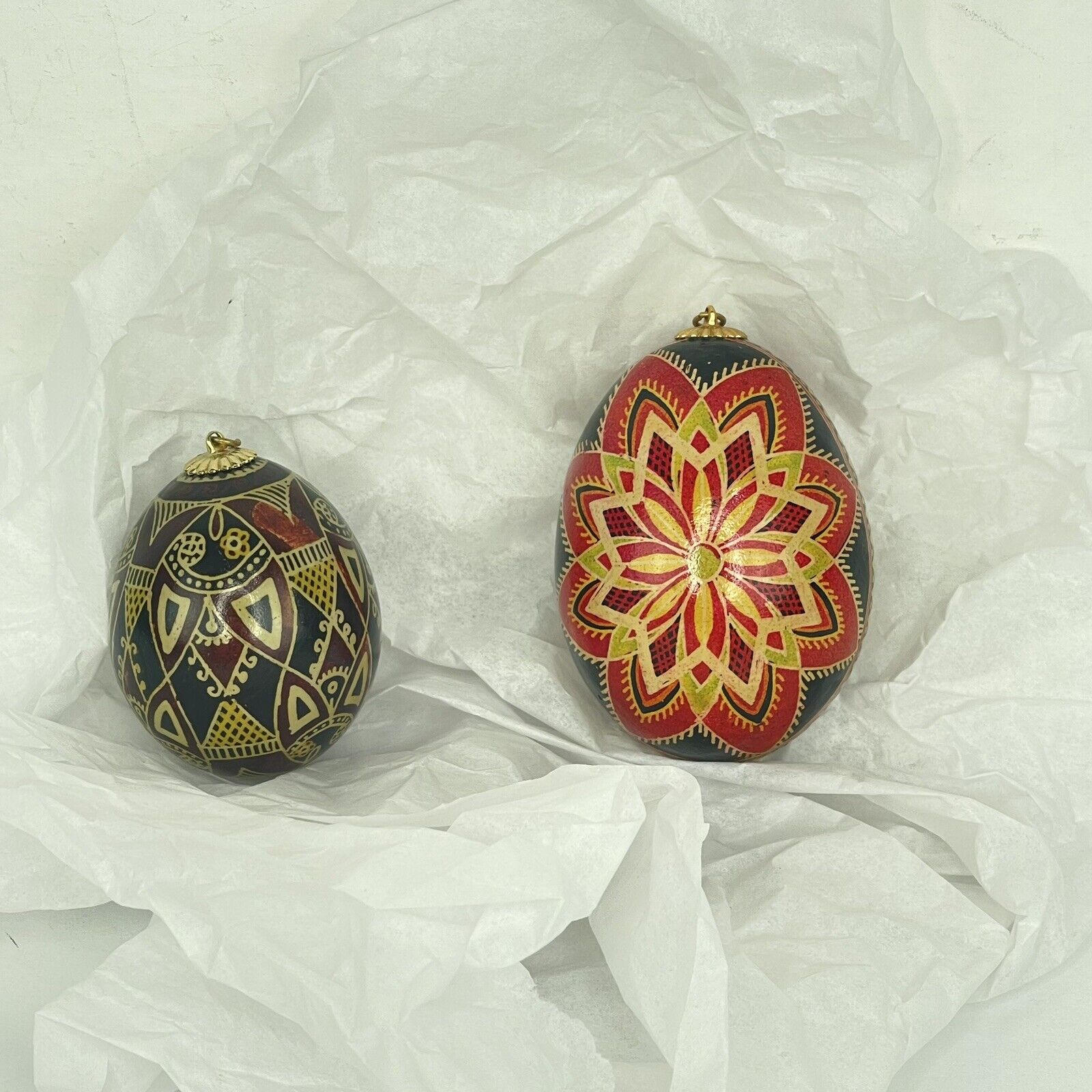 Lot Of 2 Vintage Ukrainian Pysanky ???? Hand Painted Blown Egg Easter Egg