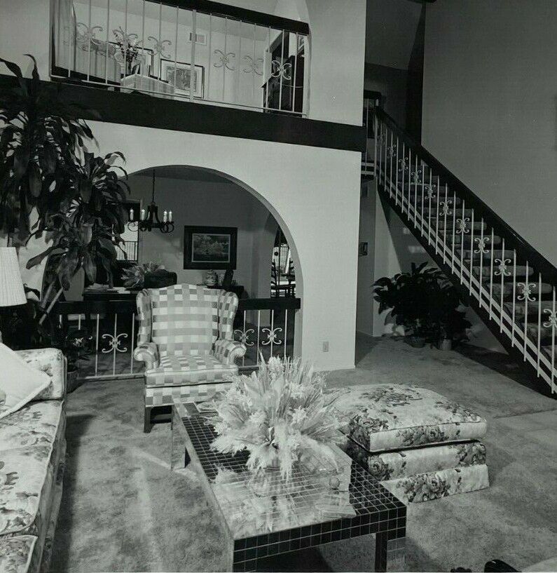 Home Interior 70s Decor Stairs Chair Arch Vintage B&W Photograph Snapshot 8 x 10