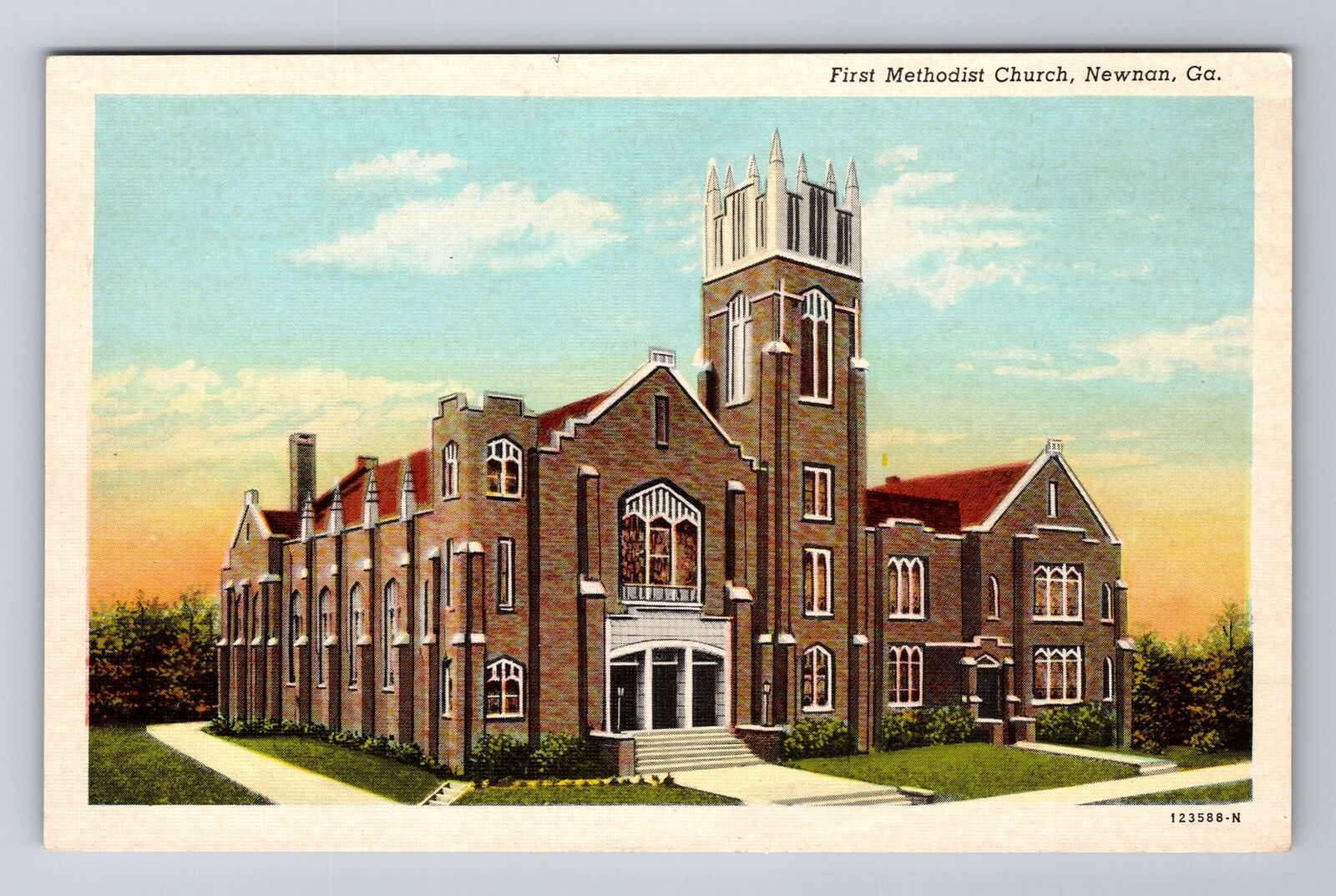 Newnan GA-Georgia, First Methodist Church, Antique, Vintage Postcard