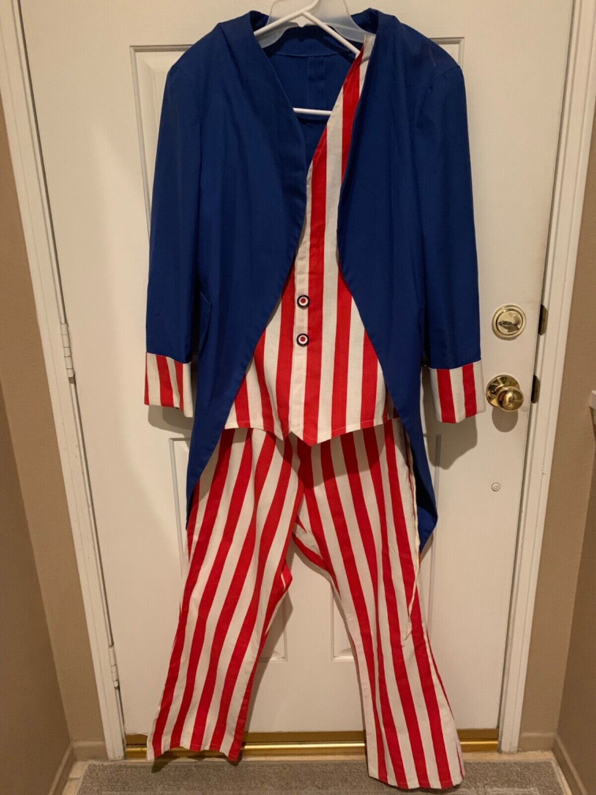 Vtg circa 1970’s Handmade Uncle Sam Costume 3Piece Stars Stipes Cotton L Adult