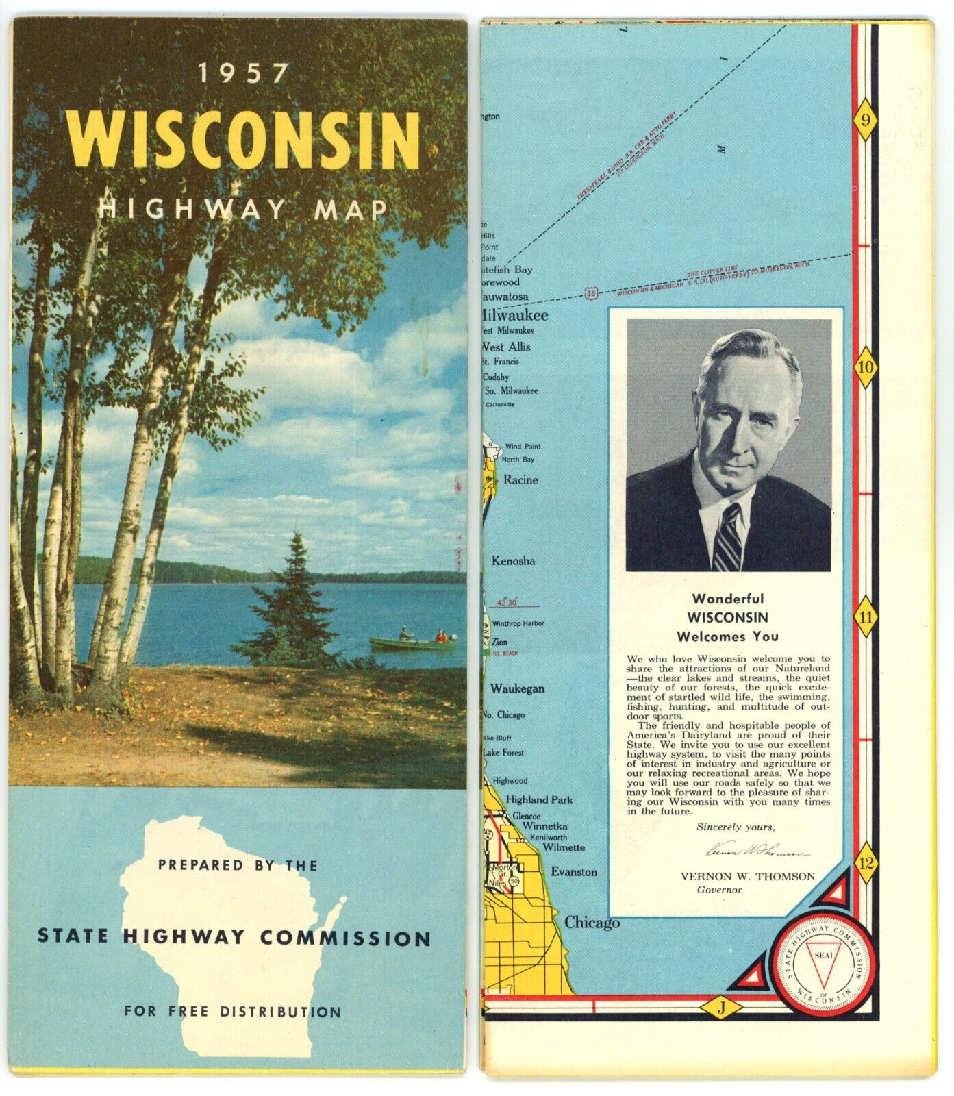 Vintage 1957 Wisconsin Official Road Map – State Hwy. Department