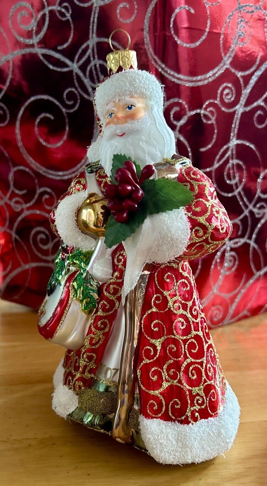 2007 Trimmings Santa Christmas Ornament Handcrafted Blown Glass Made In Poland