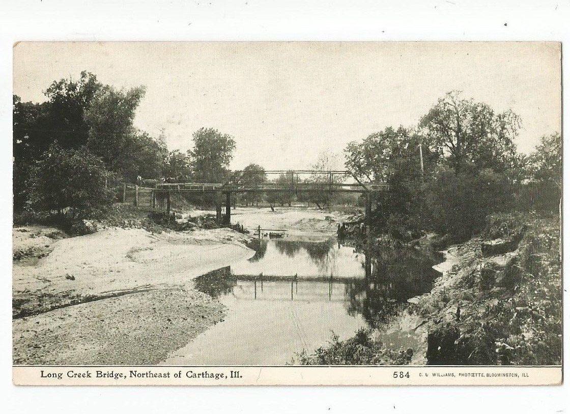 Carthage, IL Illinois 1910 Postcard, Long Creek Bridge by C.U. Williams