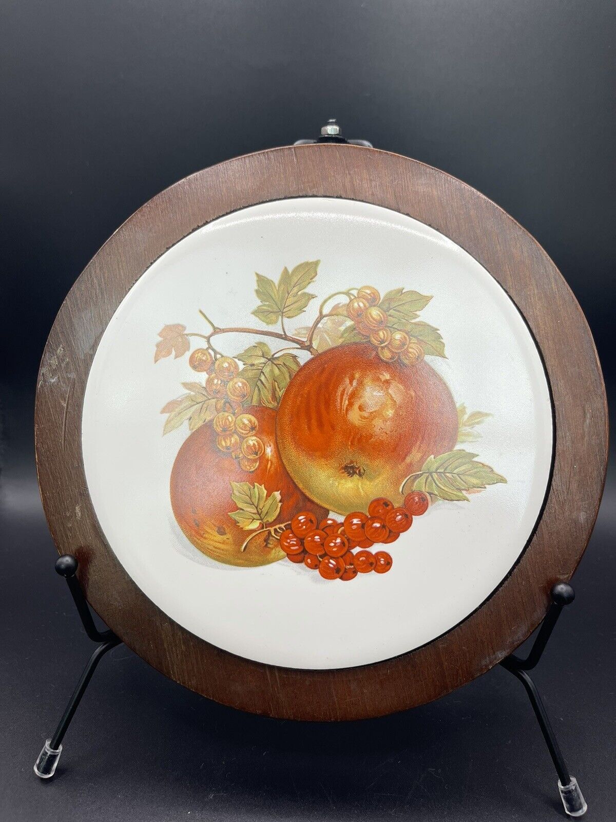 Vintage Trivet Wood And Ceramic Grapes And Apples Country Kitschy Kitchen