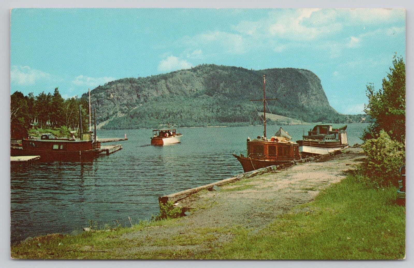 Moosehead Lake Maine, Mount Kineo, Fishing Boats, Vintage Postcard