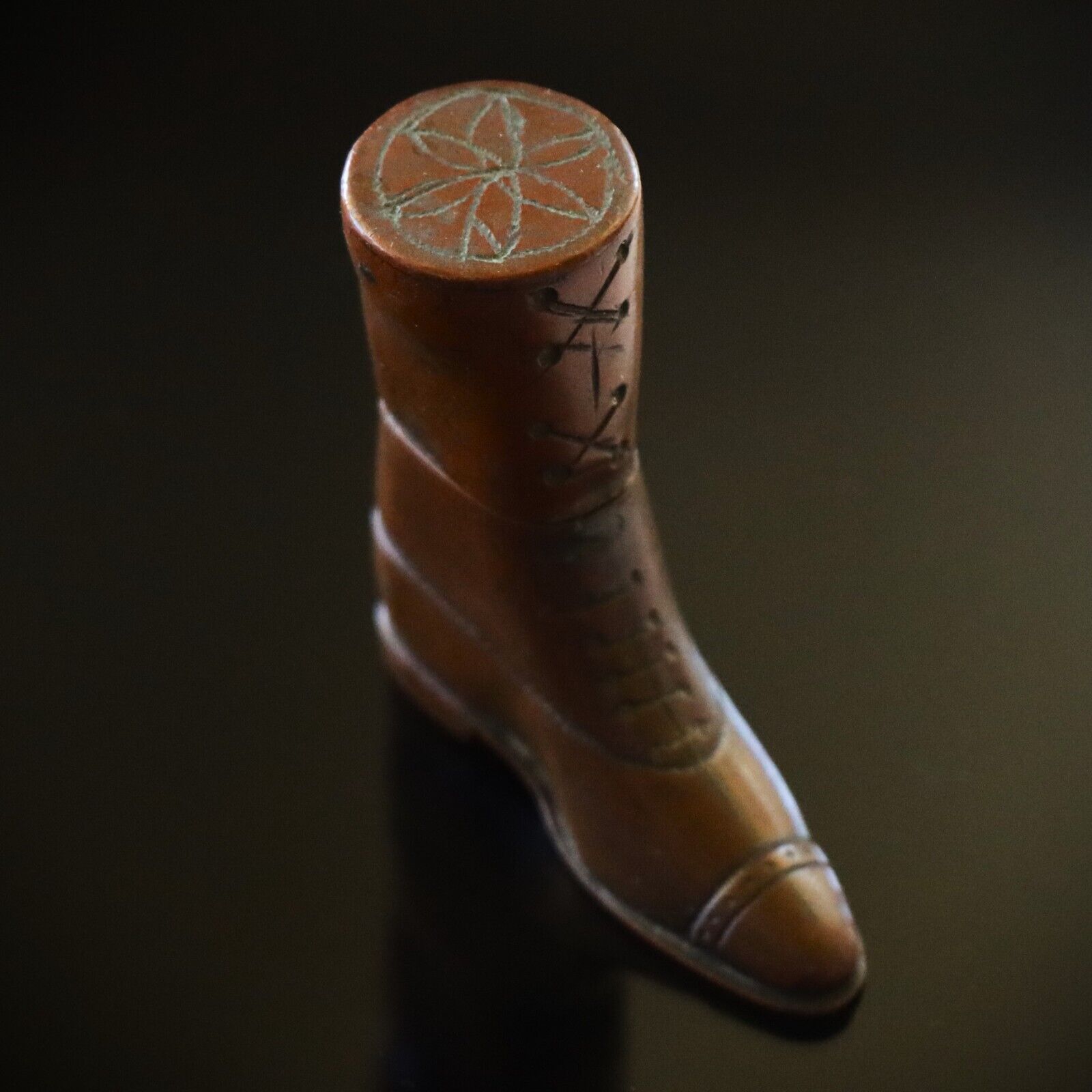 Antique c1920 Novelty Men\'s Boot Shoe Figural Copper Naptha Lighter as found