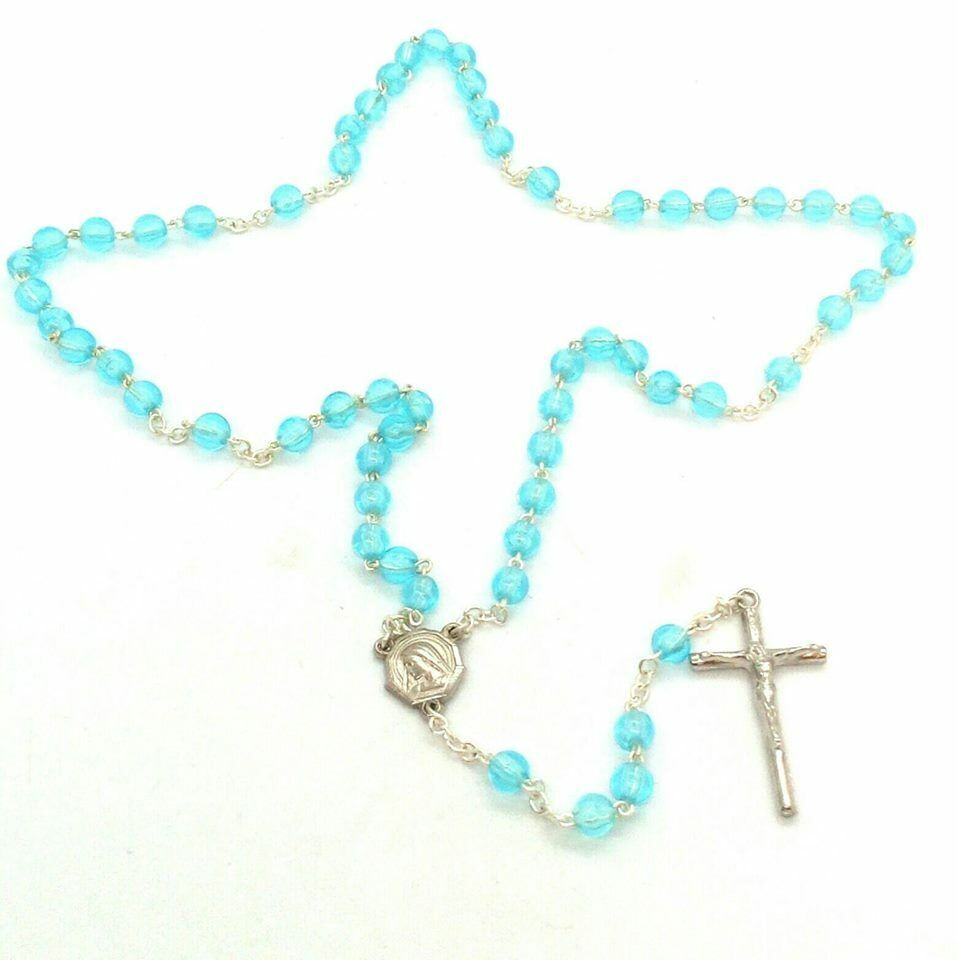 Fatima Blue Italian Rosary Beads - Made in Italy - Stamped Italy