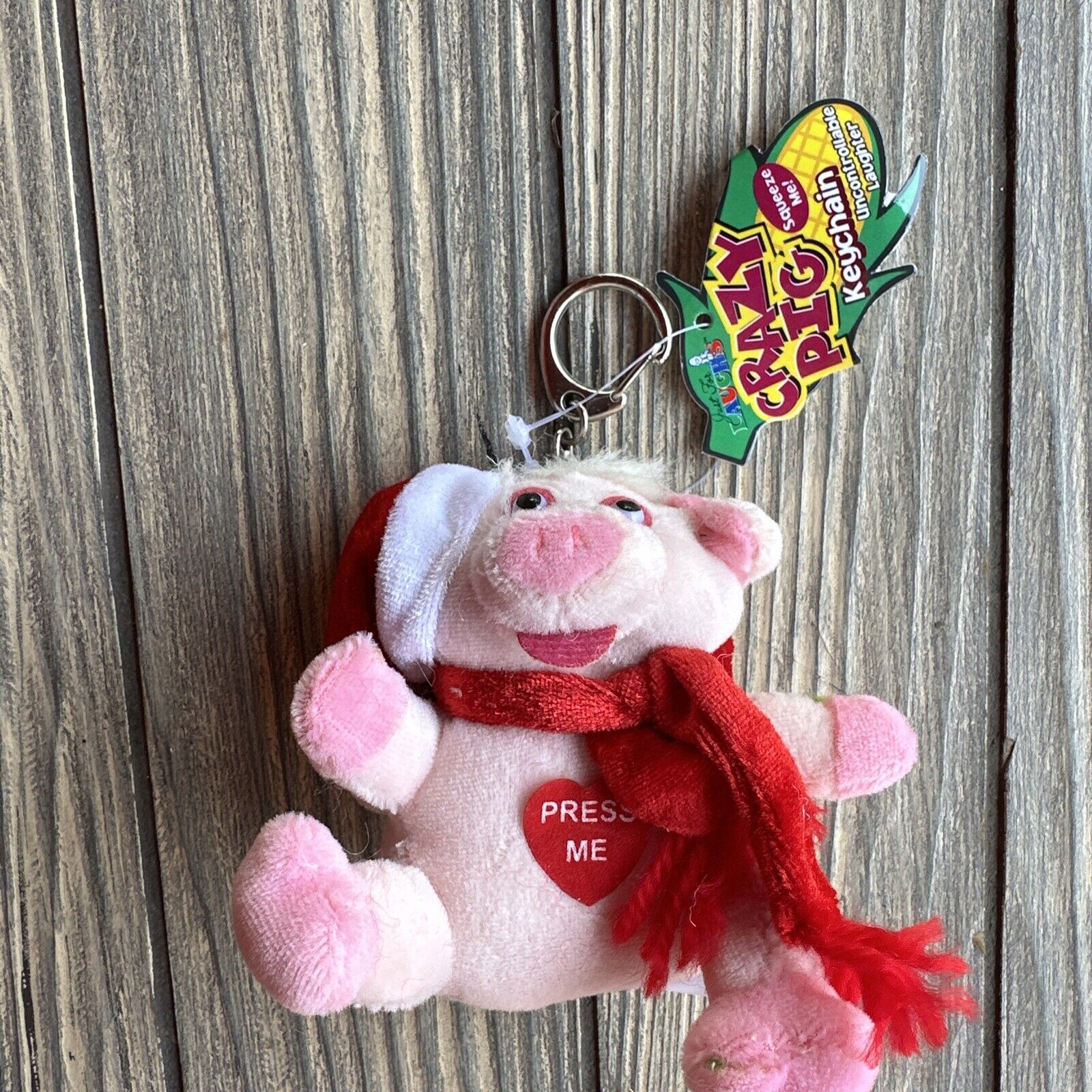 Vintage Crazy Pig Pink Keychain Christmas Santa Makes Sound Laugh 2005 JFL