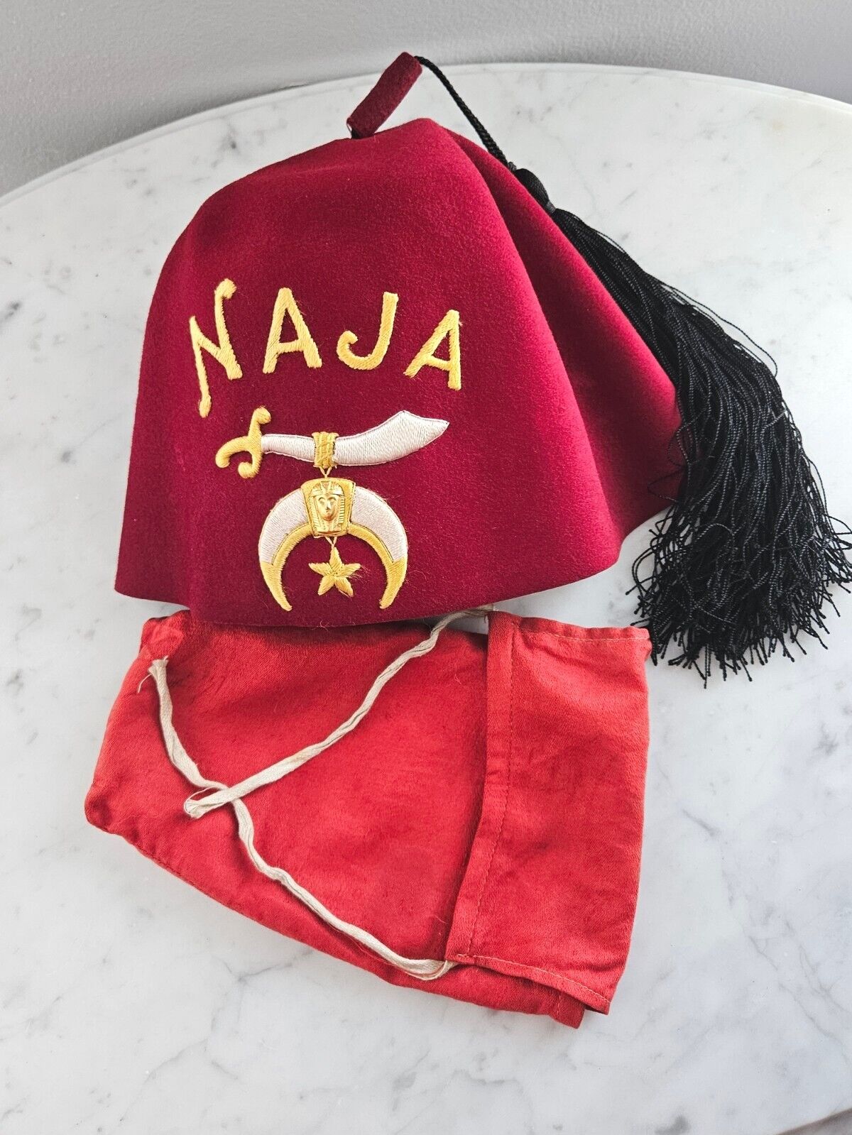 Vintage Masonic Shriners Embroidered Fez Hat Tassel NAJA