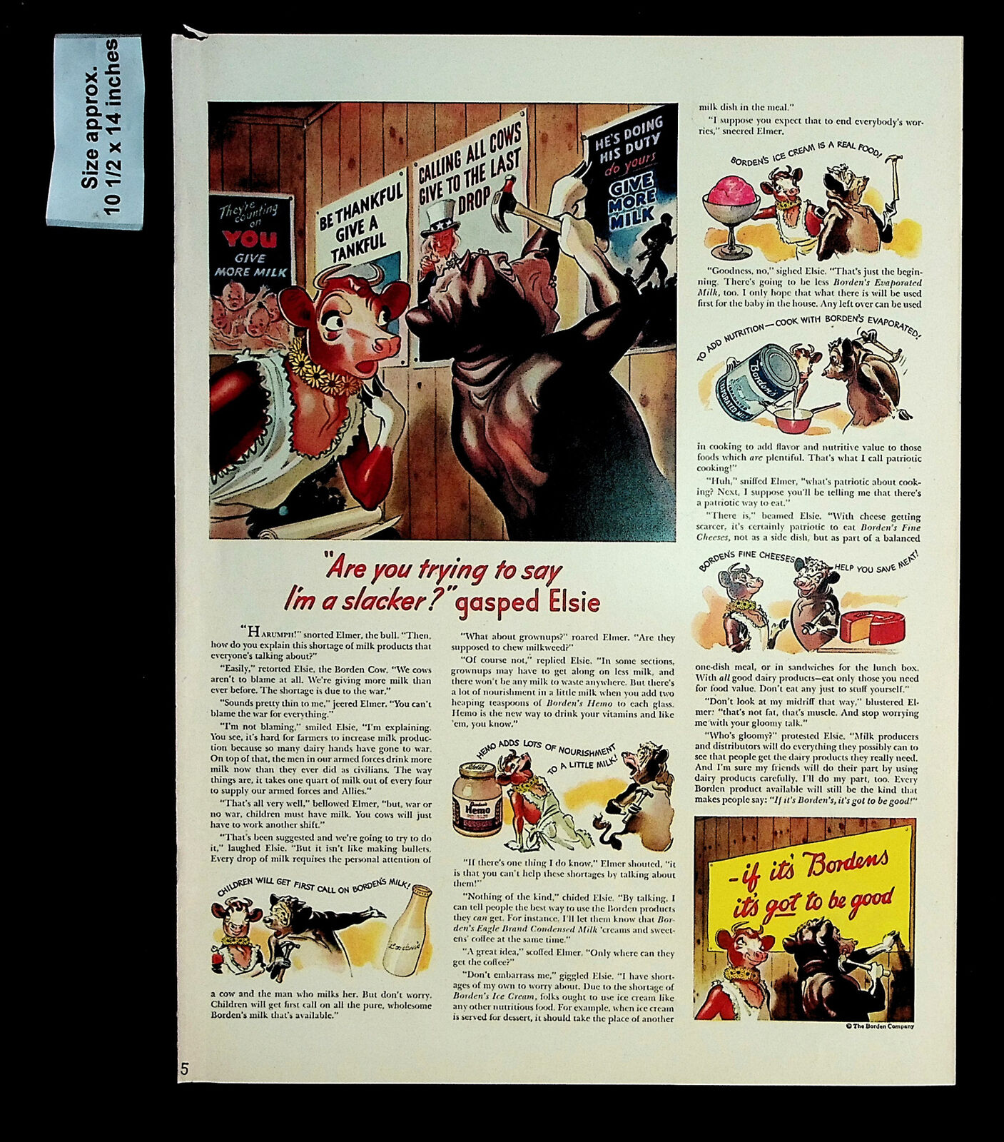 1943 Bordens Milk Products Elsie Cow Ice Cream Food Vintage Print Ad 32982