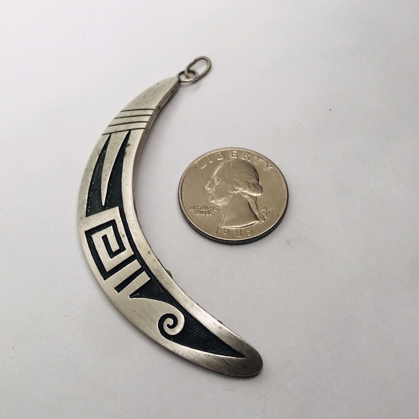 3” STERLING SILVER OVERLAY NAVAJO DESIGN PENDANT ML MARKED FINE JEWELRY 16g