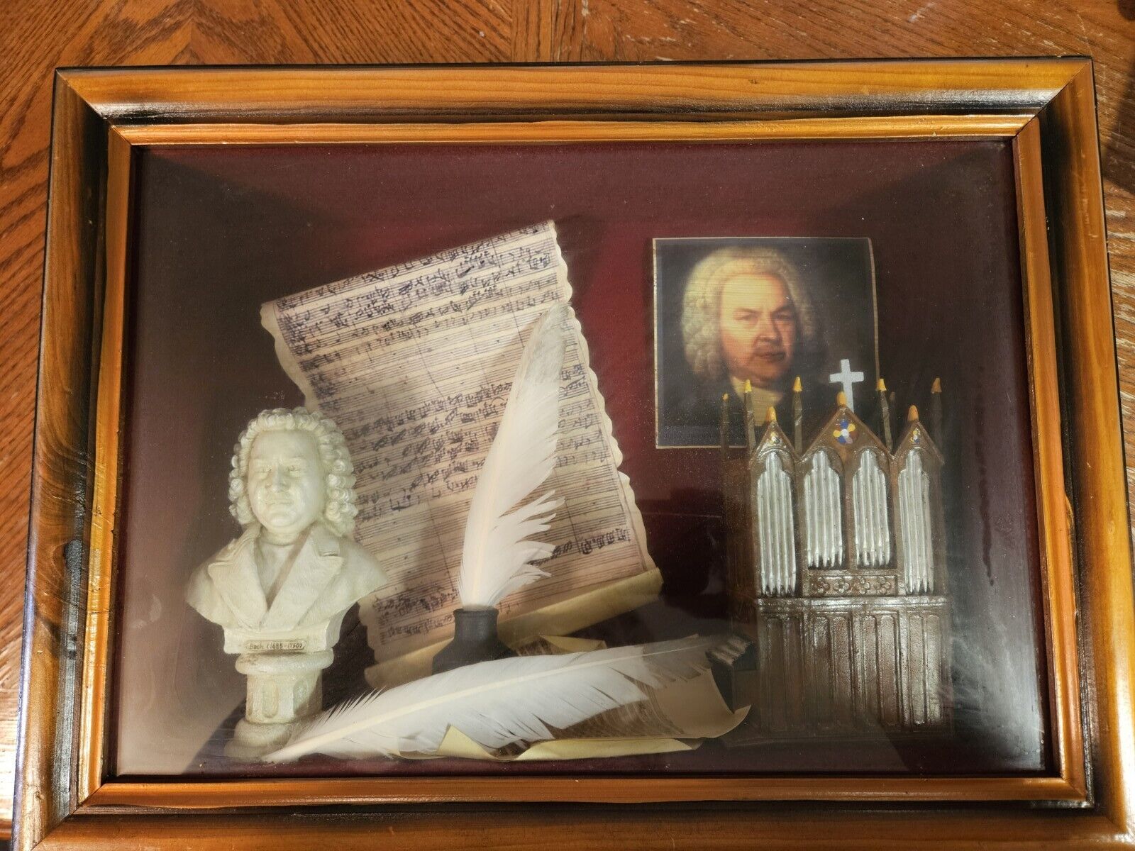 Handmade Bach Great  Composer Collage Shadow Box Diorama. 19 X 14 X 4