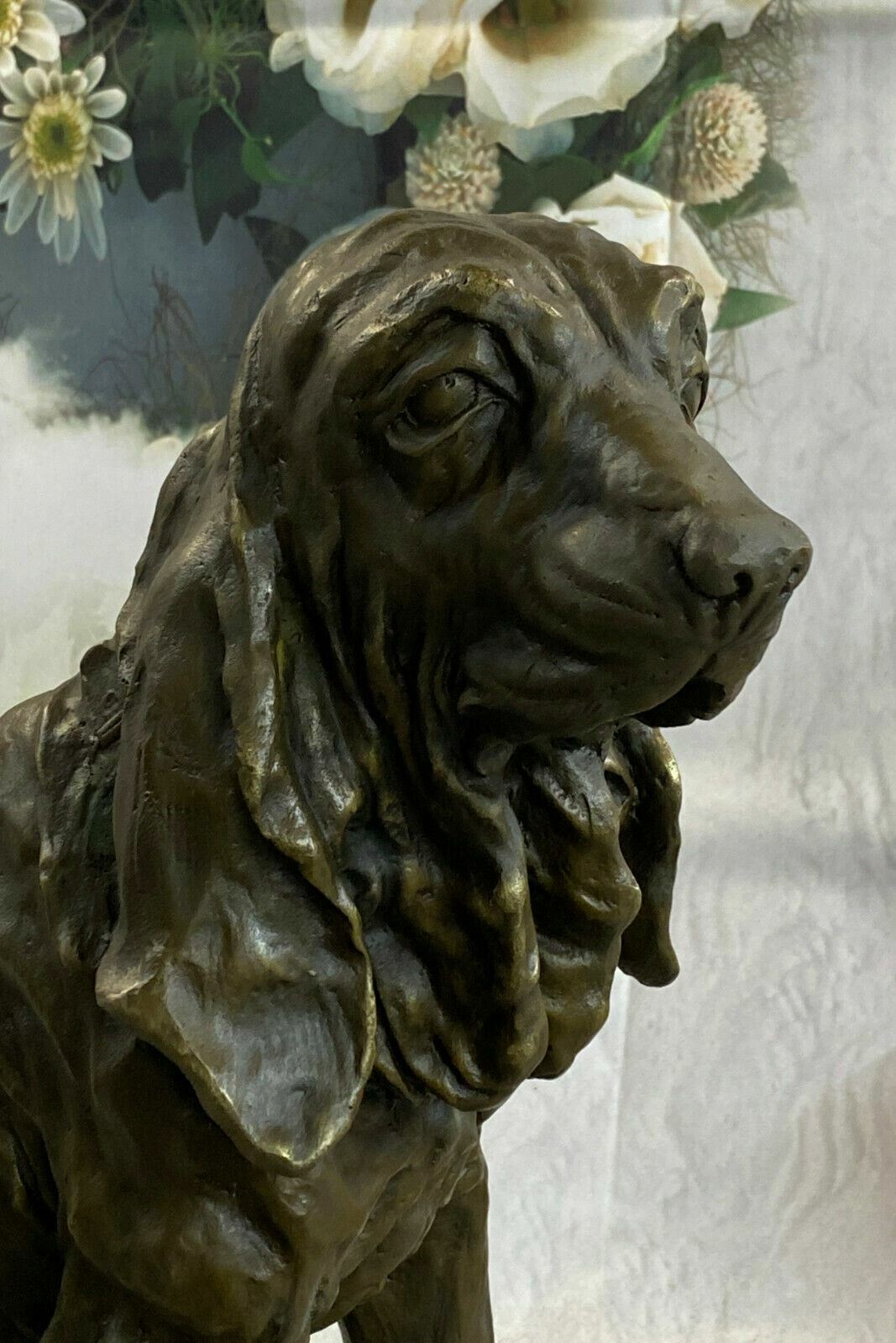 Black Tan Blue Hound Military Hunting Dog Bloodhound Bronze Marble Statue Decor