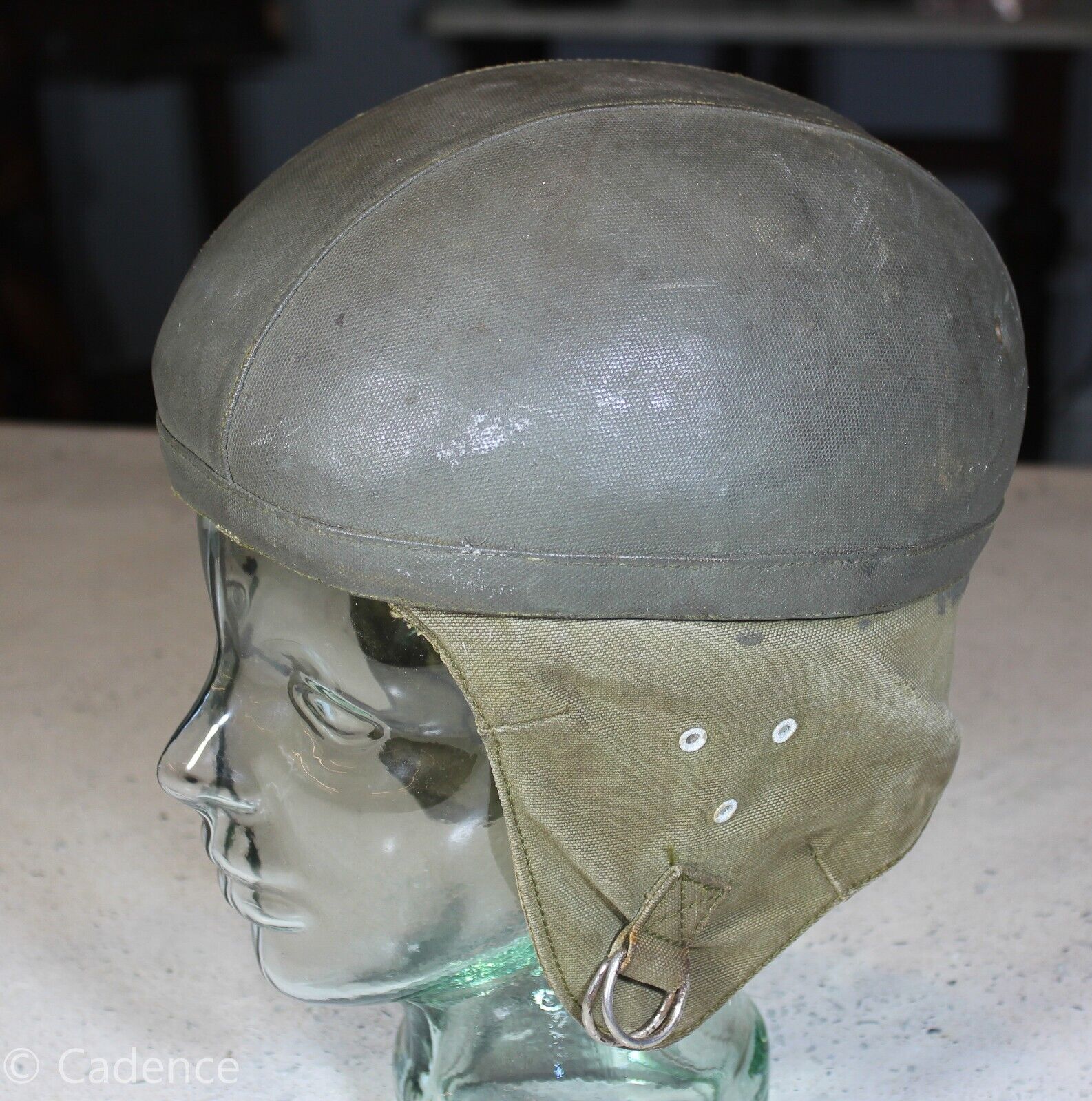 WW1 WW2 French British Flight Crash Tanker Dispatch Rider Helmet Stiff Canvas.