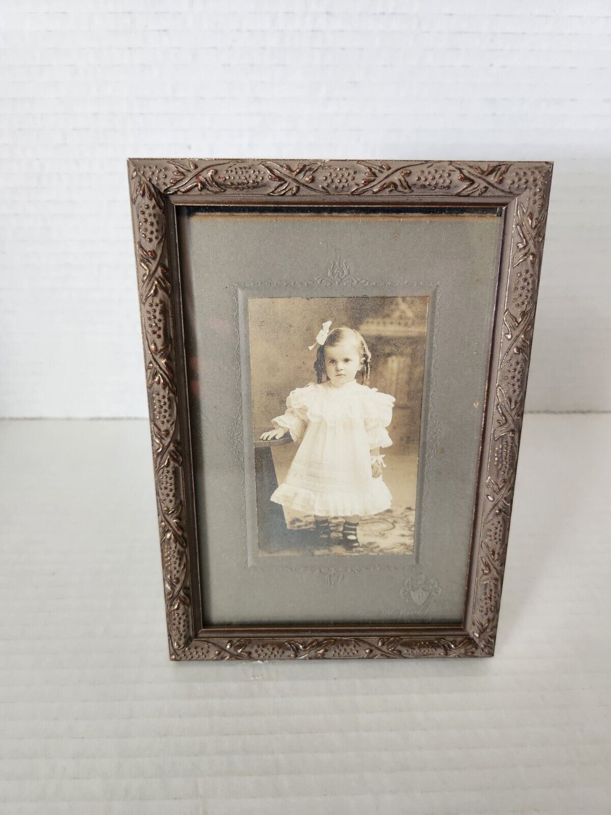 Vintage Portrait Young Girl Black White Wint Studio Allentown PA Standing Frame