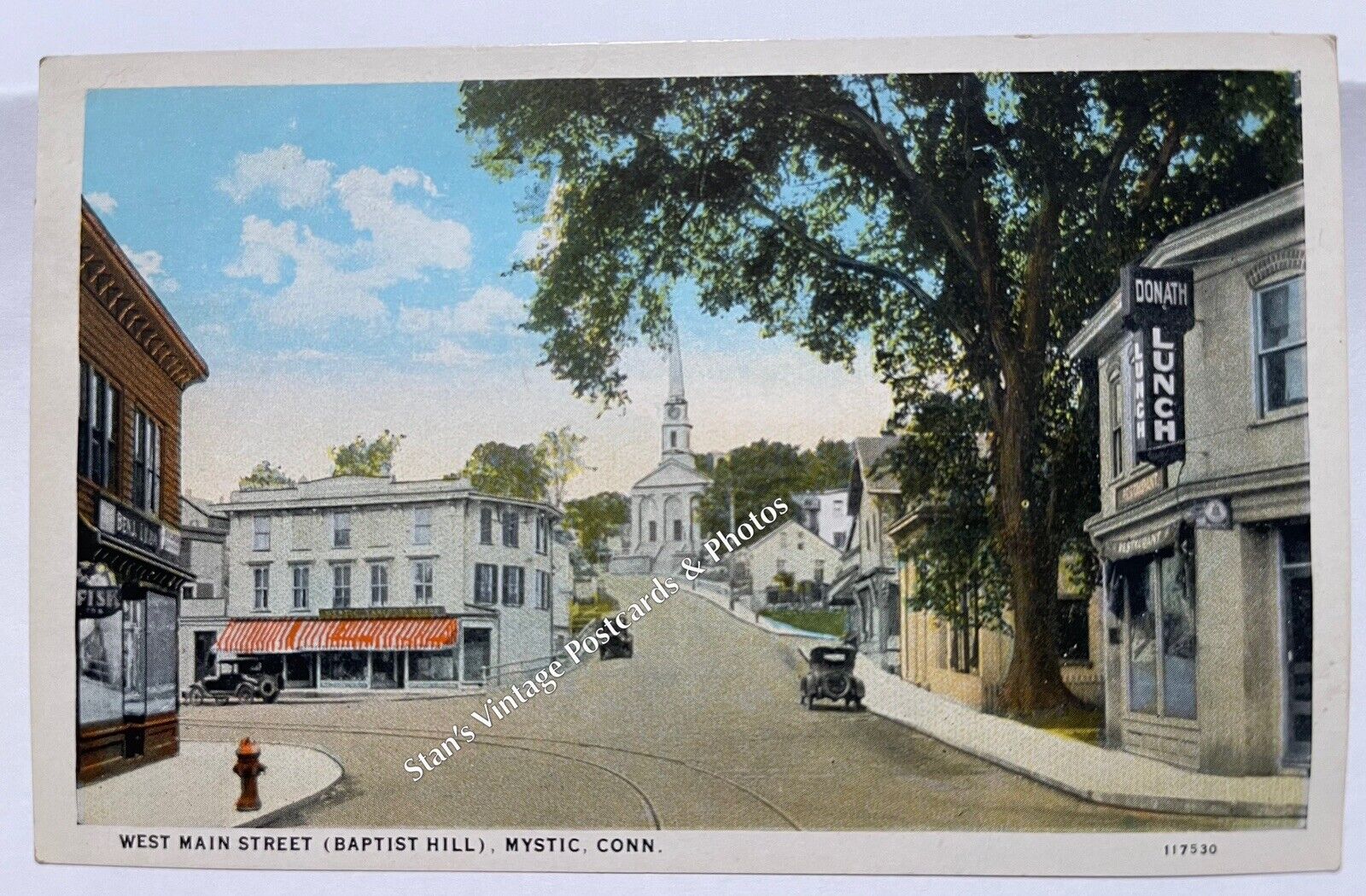Mystic, Connecticut~Baptist Hill~Main Street Vintage Postcard Old Postcard