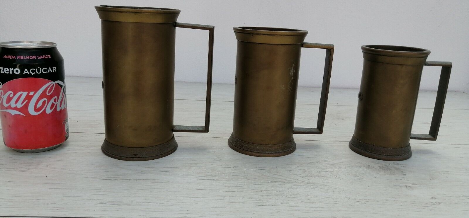 Set of 3 BIG Vintage Copper Brass Cup Mugs (1/0.8/0.6 Liter) beer wine drinking