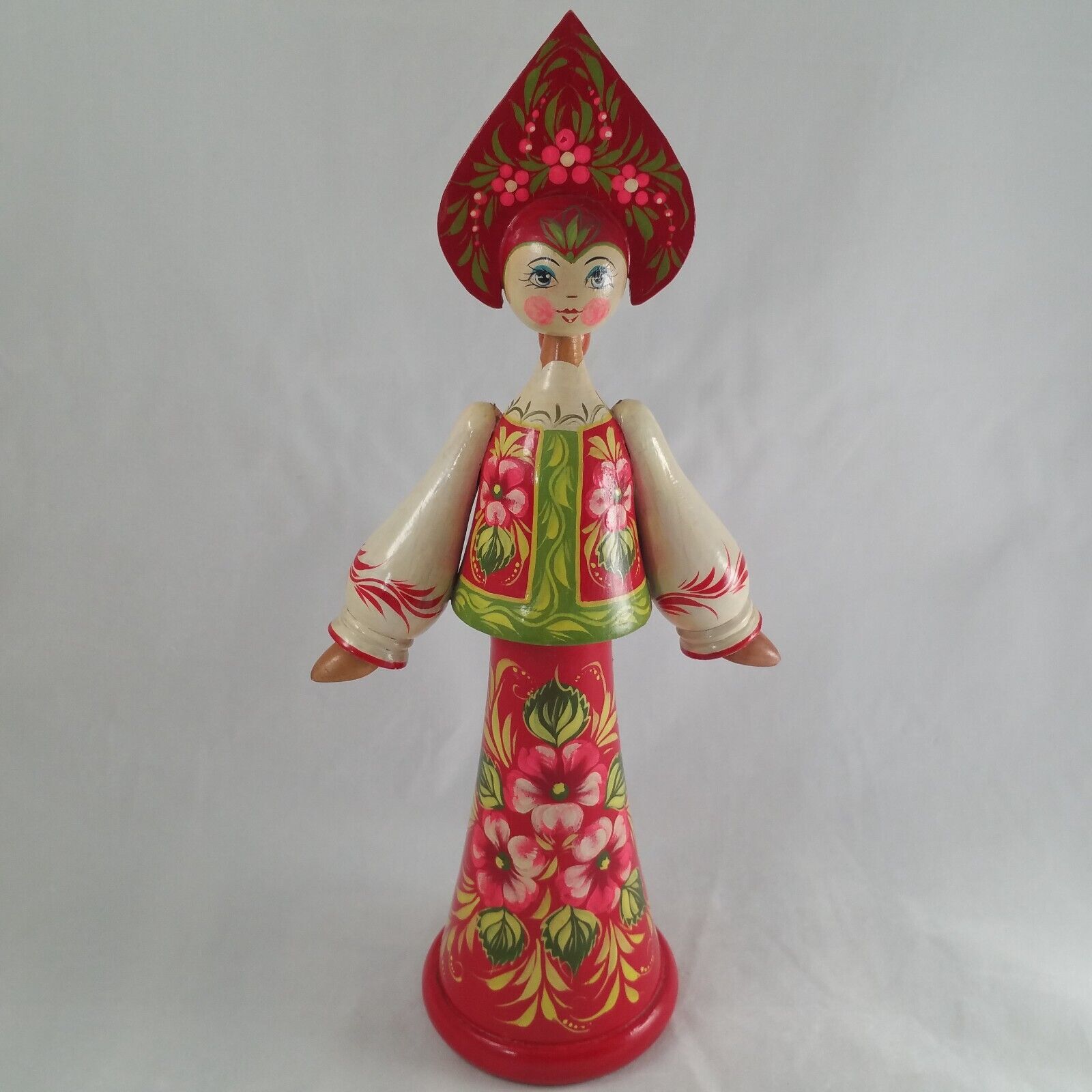 Russian Hand Painted Wood Floral Lady Doll Figurine 12\