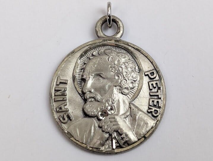 Large Creed Jewelry Sterling Silver ST SAINT PETER Necklace Pendant  Charm 925