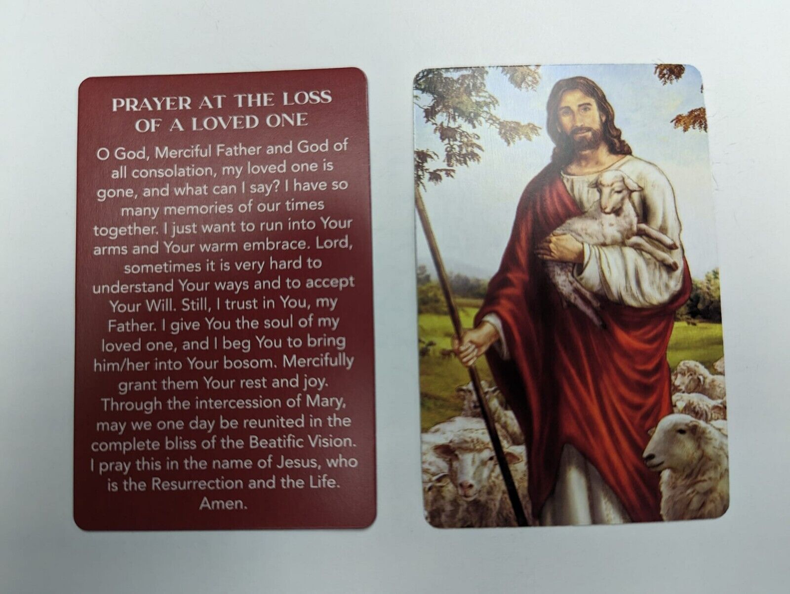 PRAYER AT THE LOSS OF A LOVED ONE (Lot of 2 Laminated Catholic prayer cards