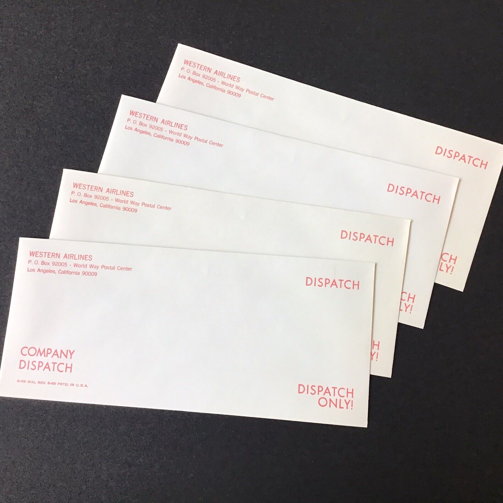 Western Airlines Set/4 Company Dispatch Envelopes
