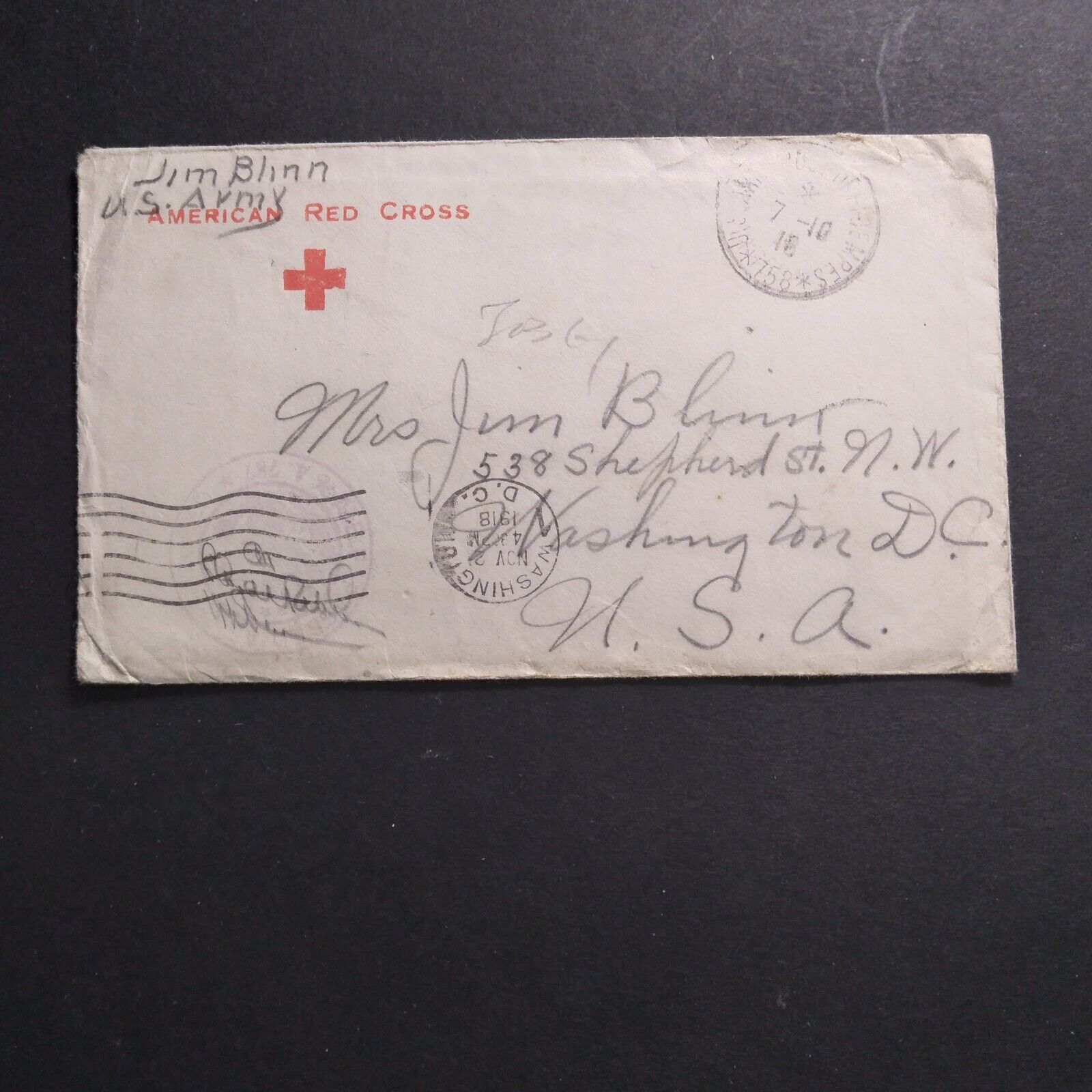 Censered WW1 Soldier\'s Mail Cover From 1918. Red Cross Contributed Stationary.. 